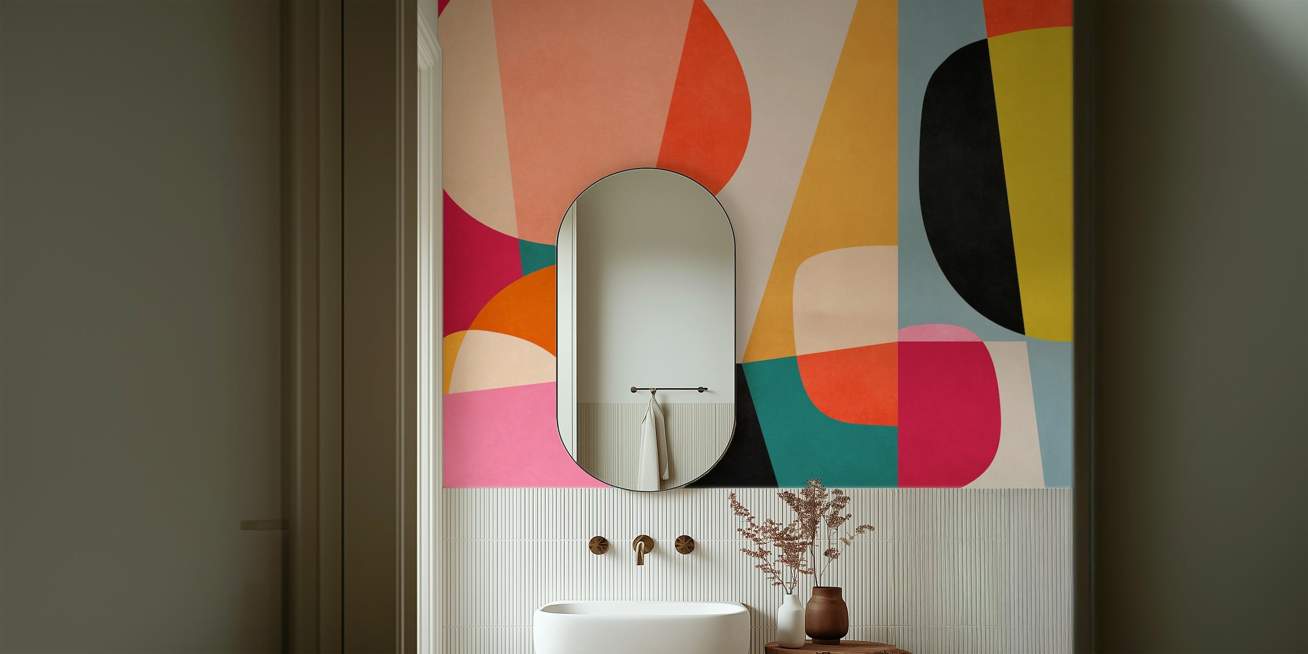 Abstract G8 wall mural featuring a blend of colorful geometric shapes