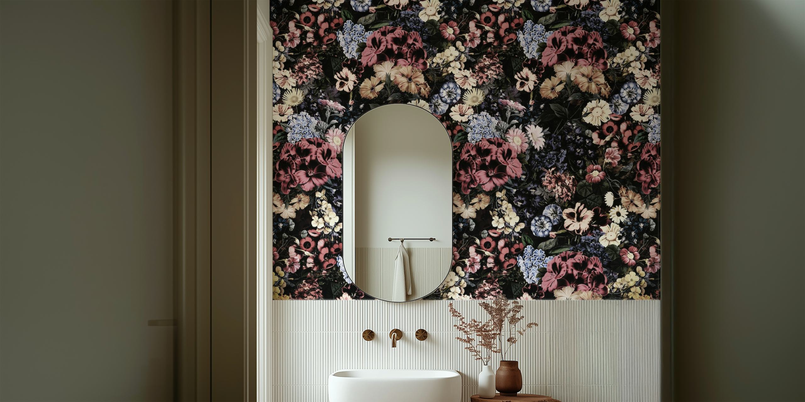 Colorful floral pattern on a dark background wallpaper