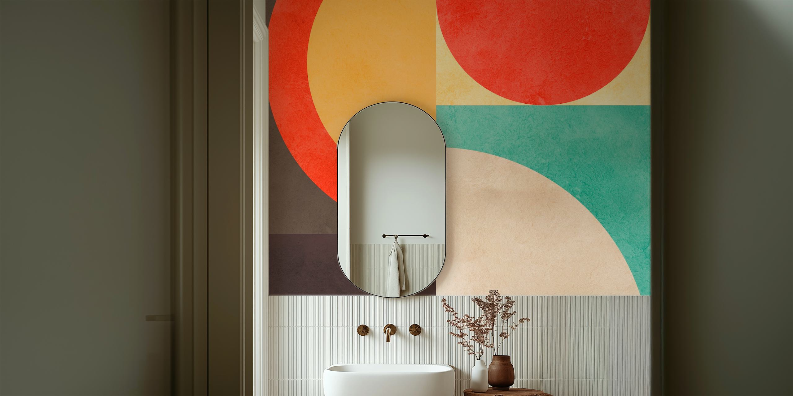 Colorful geometric harmony wallpaper in a room