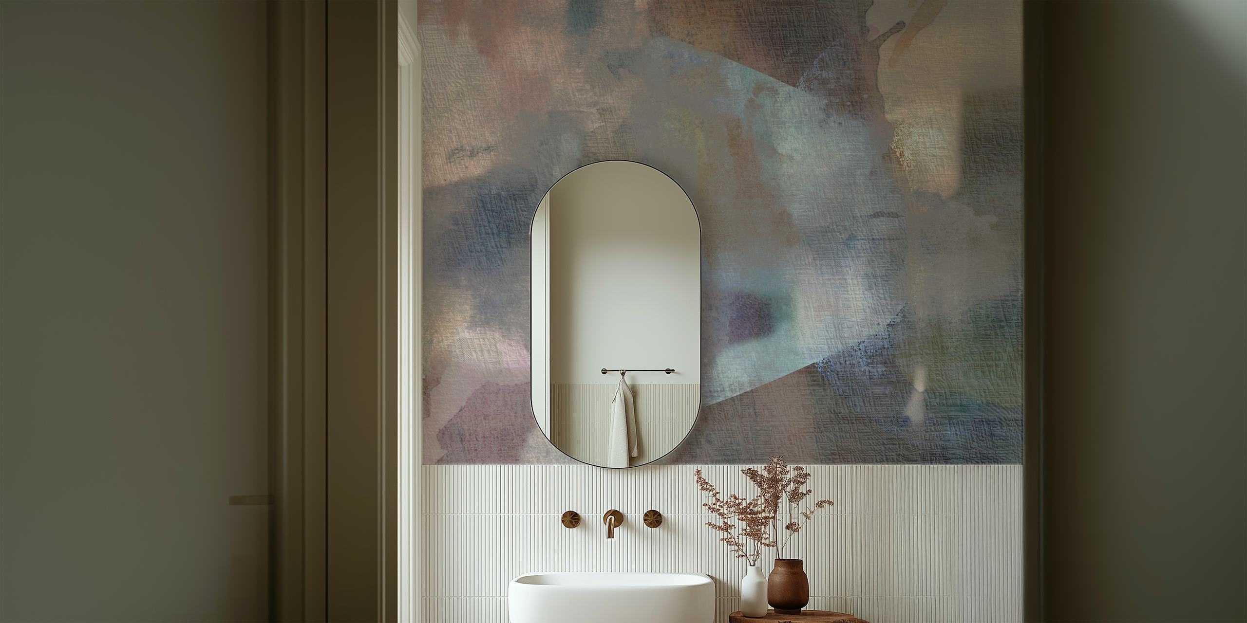 Abstract texture wallpaper with soft gray, blue, and beige tones in a serene design.