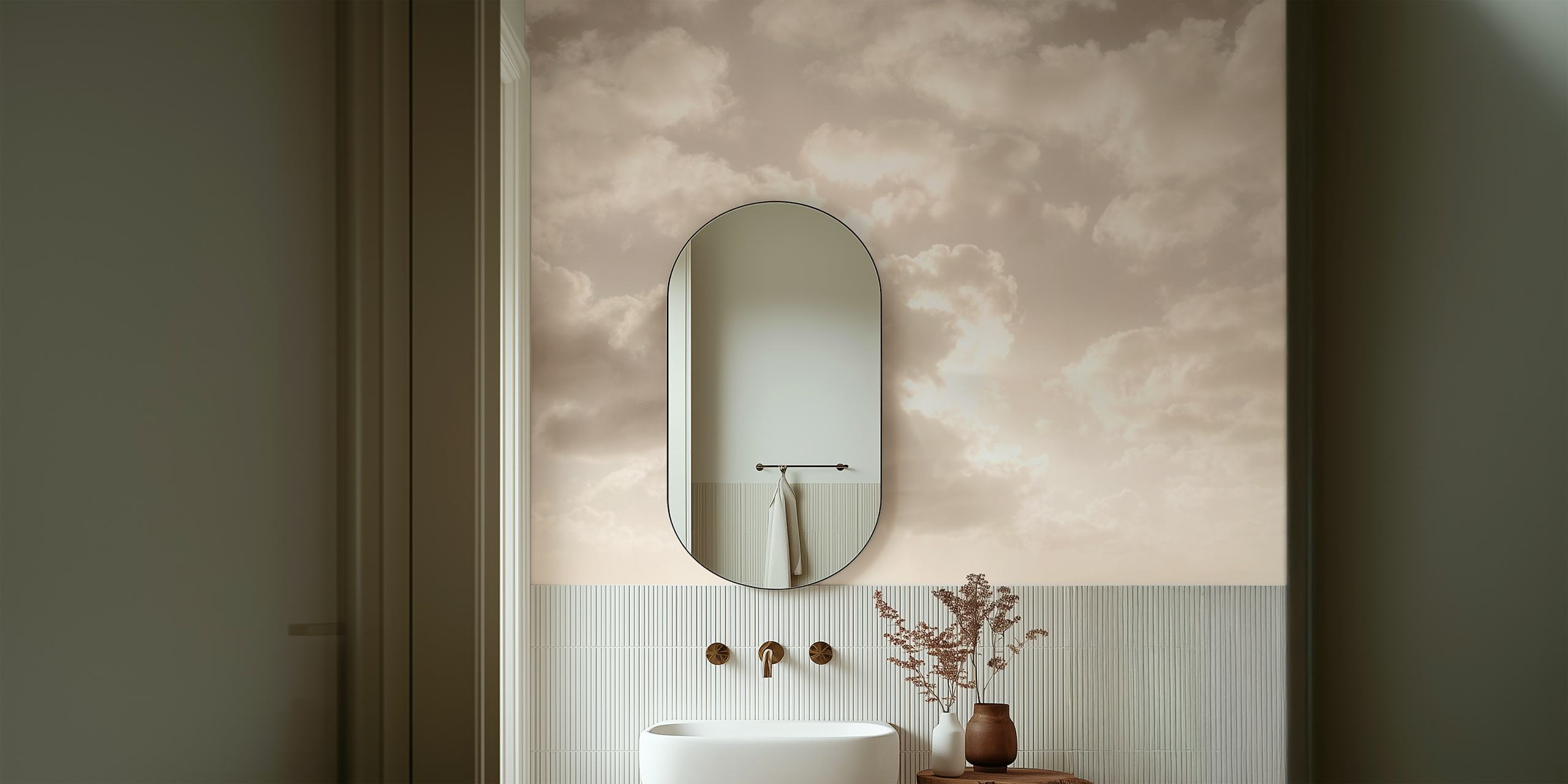 Papel de parede Soft Beige Clouds em um quarto