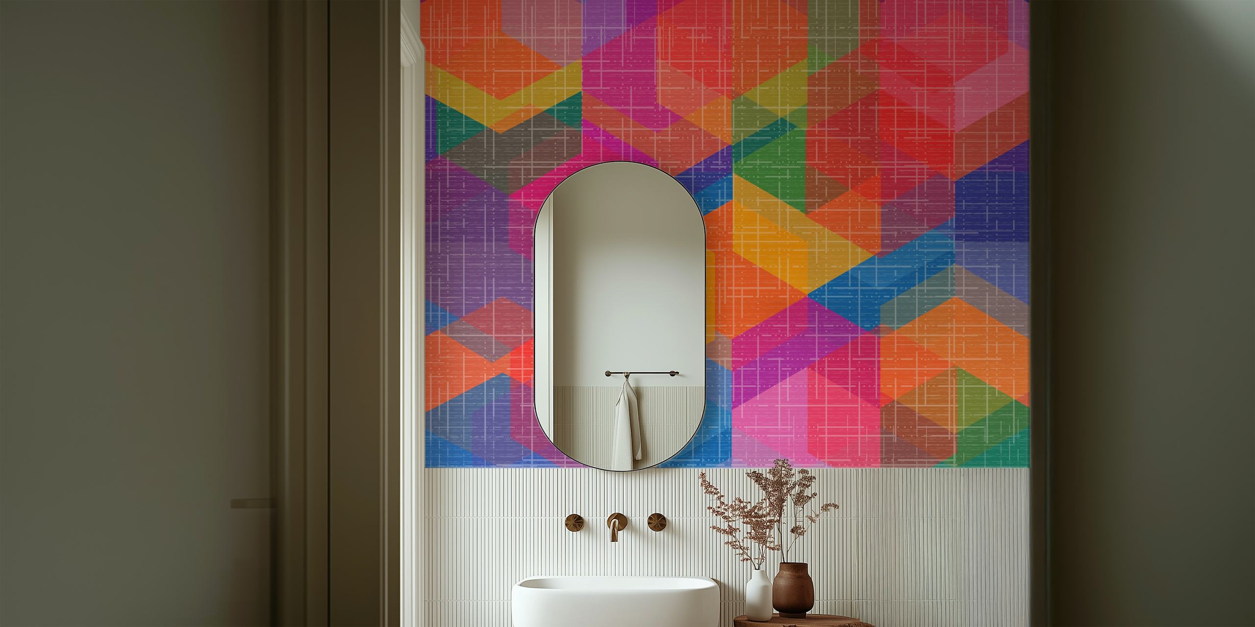 Vibrant hexagon wallpaper in a room