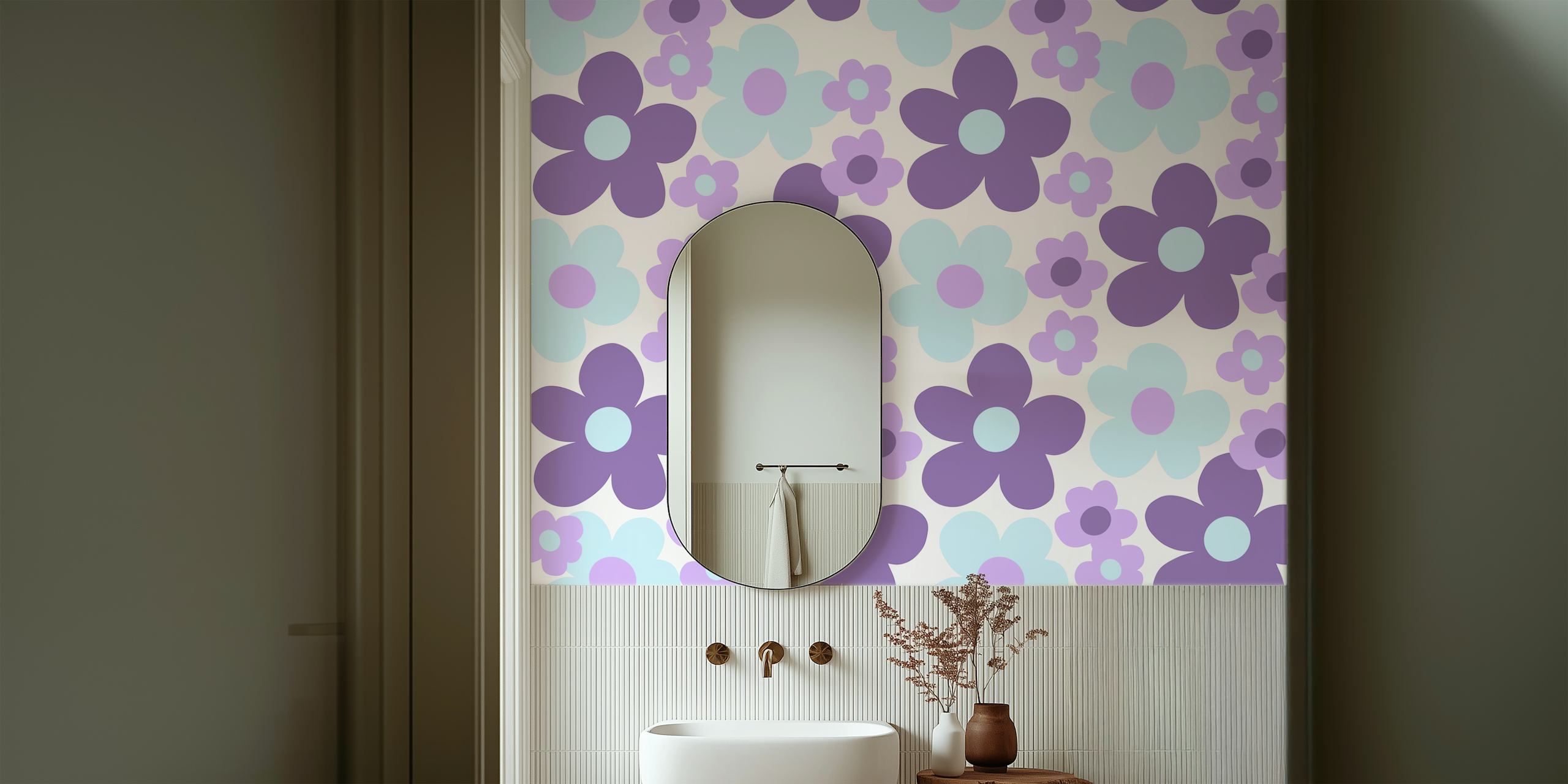 Ταπετσαρία Purple Lavender Blue Daisies σε ένα δωμάτιο