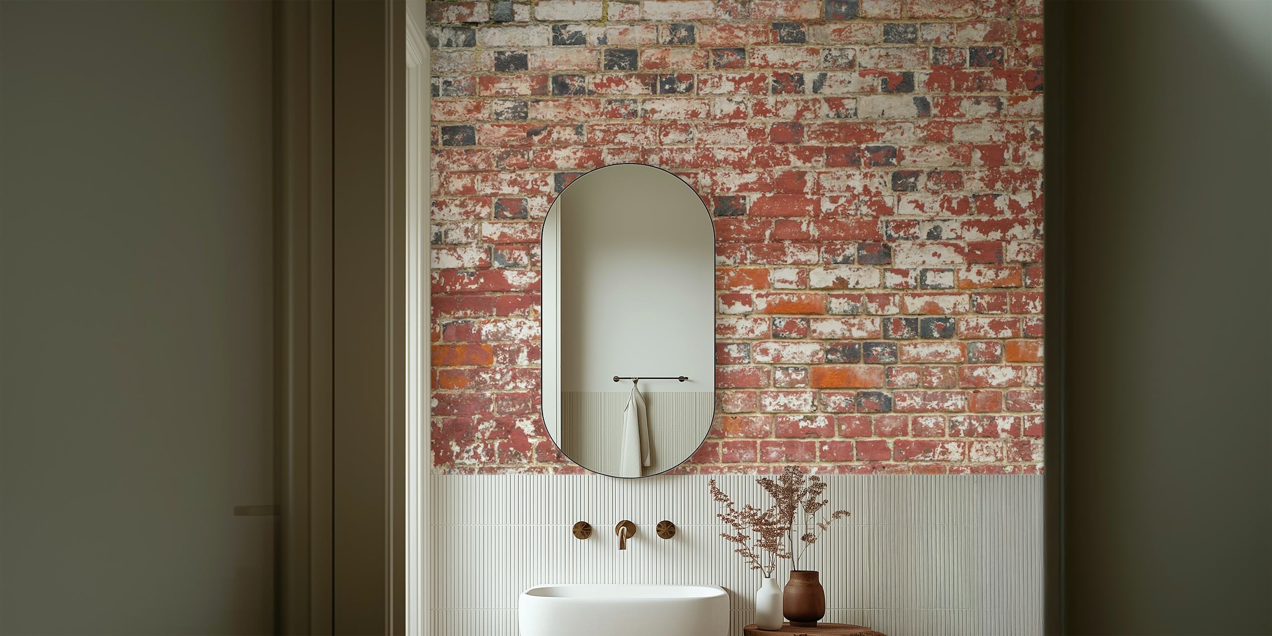 Mur en briques rouges vieillies et textures diverses wallpaper