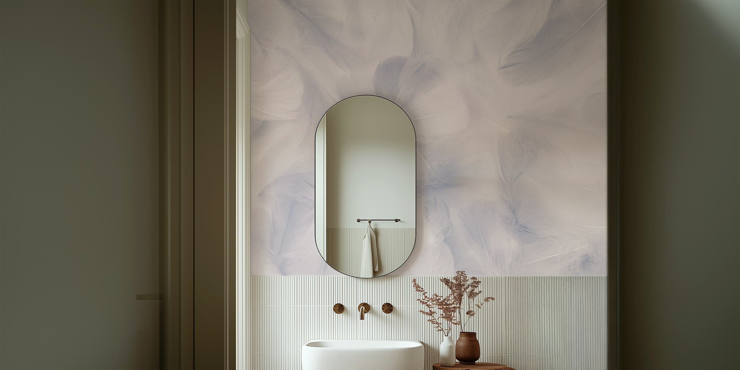 White feather pattern wallpaper with soft textures