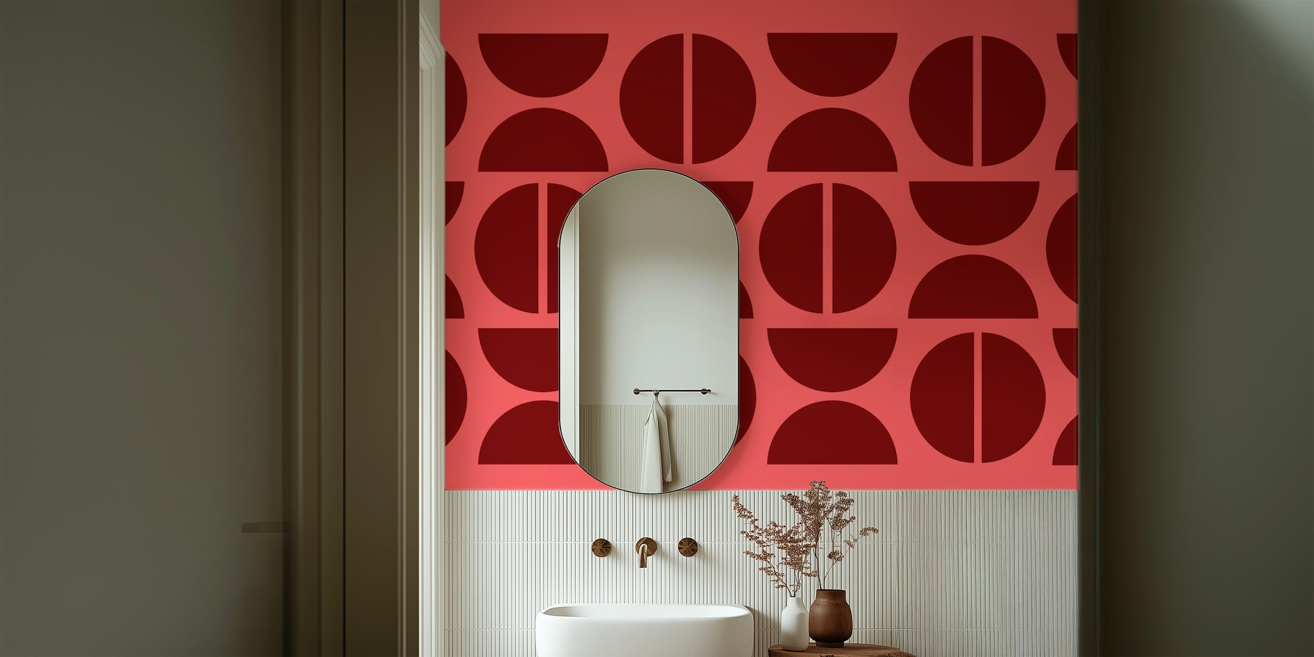 Ταπετσαρία Urban Coral Bordeaux που εμφανίζεται σε ένα δωμάτιο