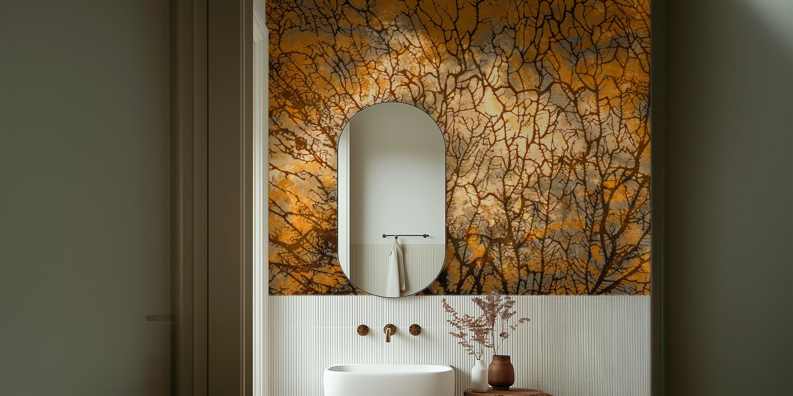 Morning Sun Moss -tapetti esiteltynä huoneessa