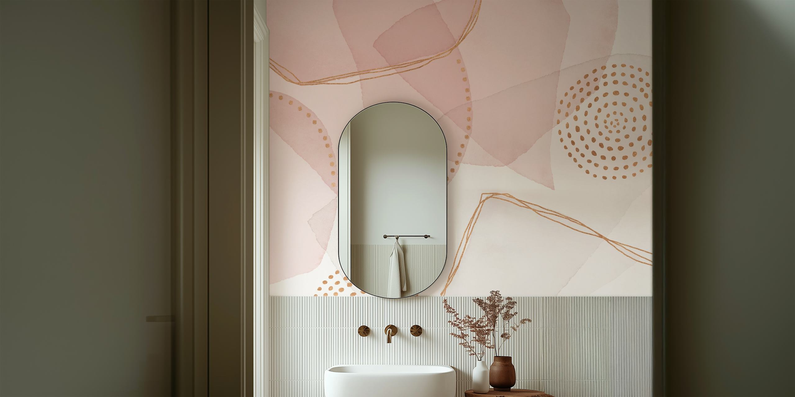 Pastel αφηρημένα σχήματα τοιχογραφία με μια μποέμ πολυτελή ατμόσφαιρα