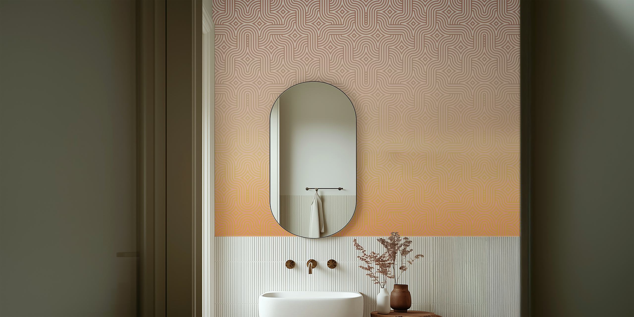 Boho golden and rose wallpaper in a room