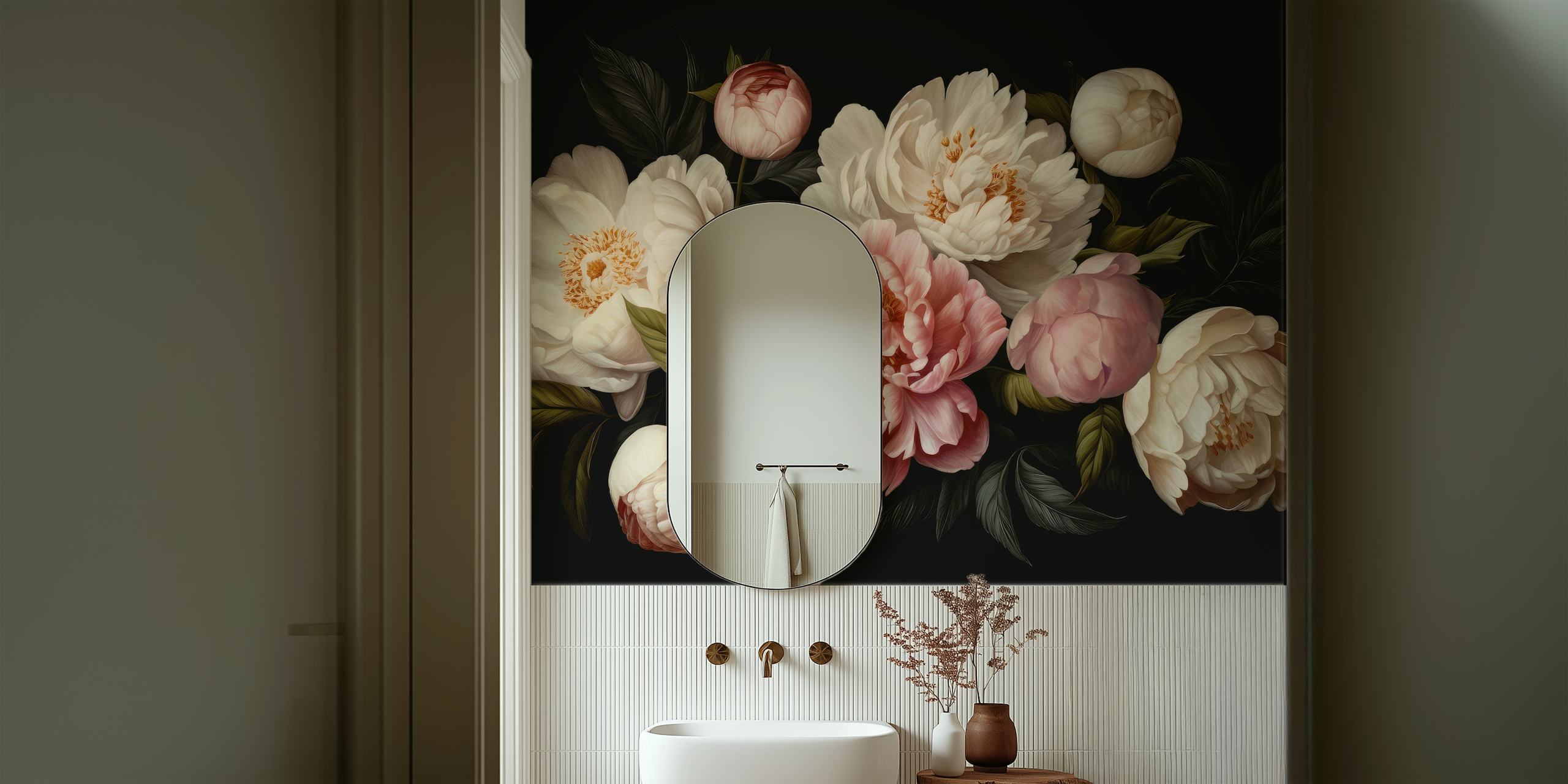 Opulent peonies wallpaper in a room