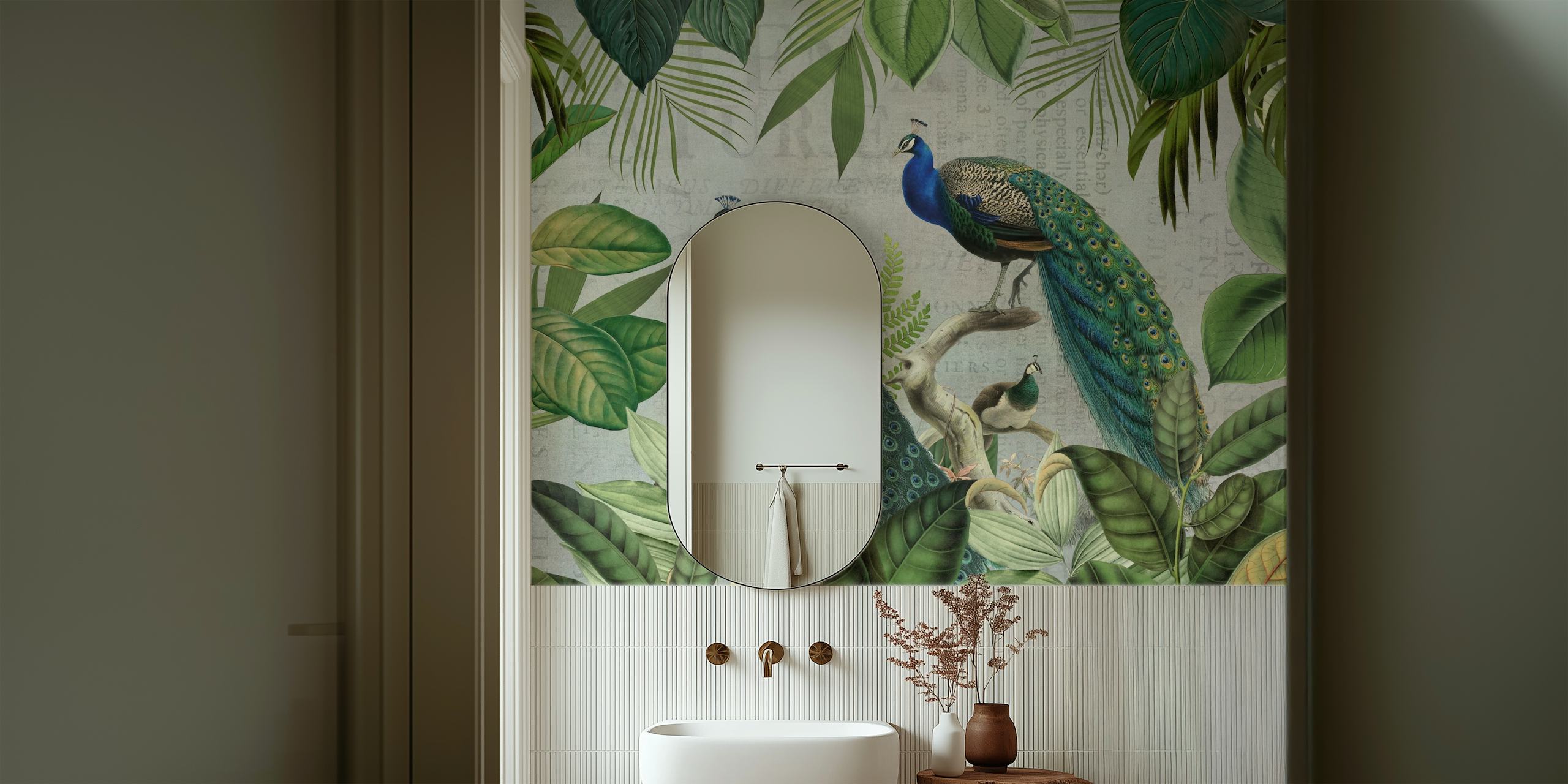 Majestic peafowls design in een groene jungle