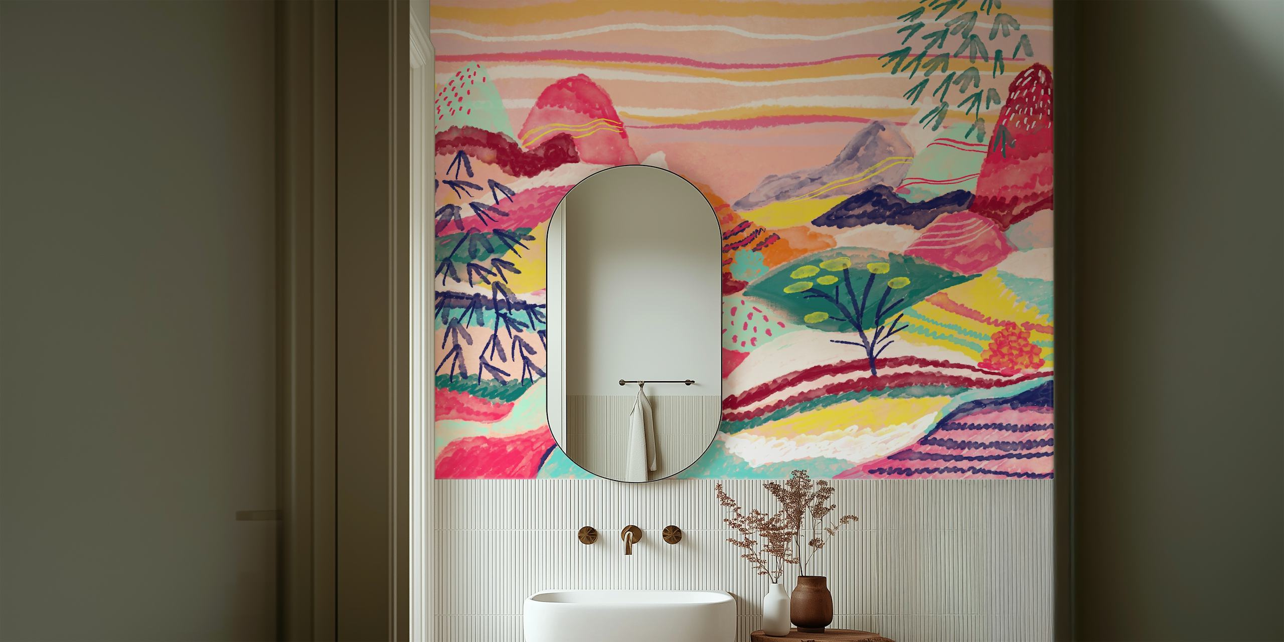 Papier peint Dreamy Landscape dans une chambre colorée