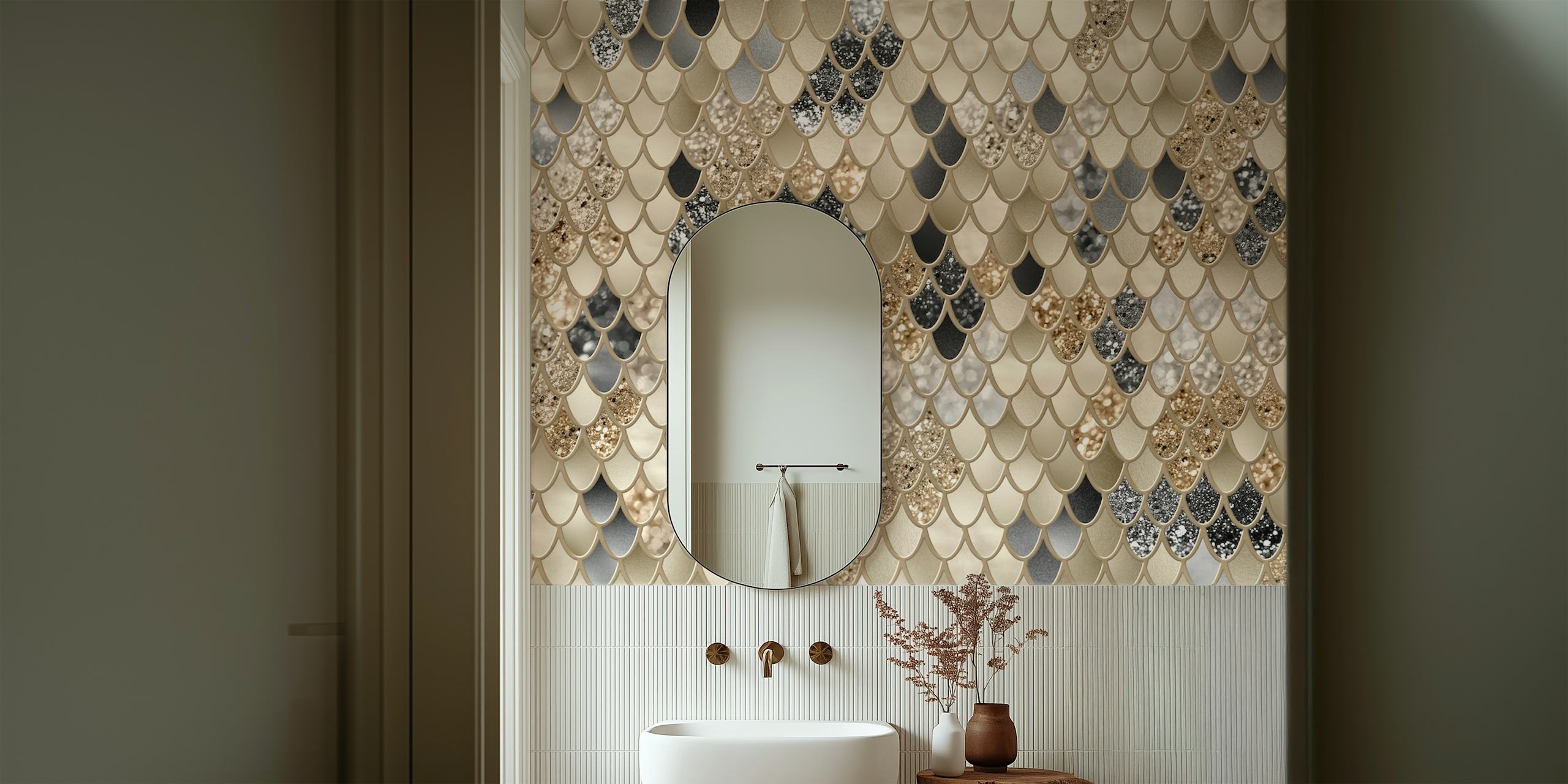 Gold black mermaid scales tapet i rum