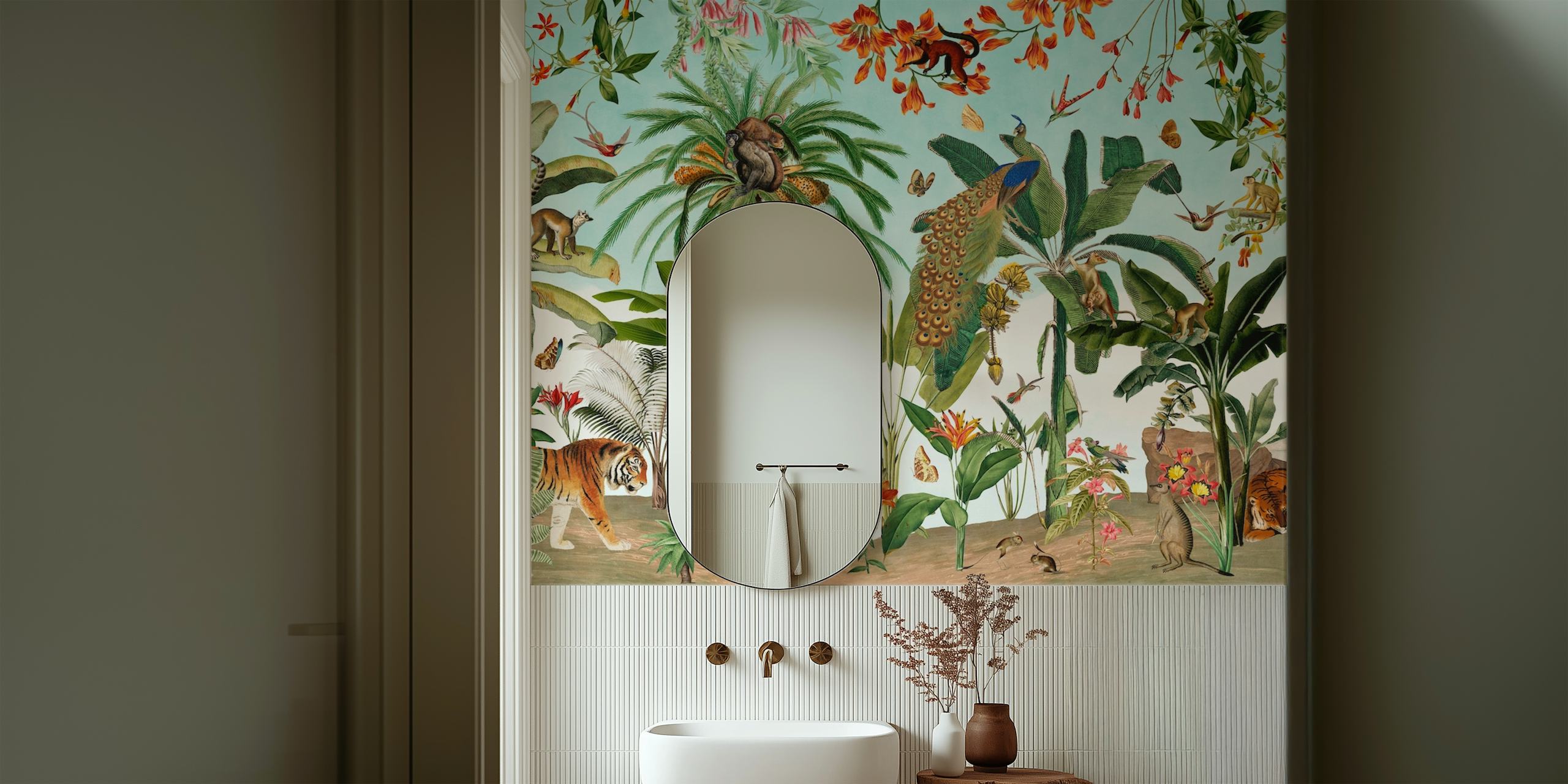 Vintage tropical jungle wallpaper dans une pièce