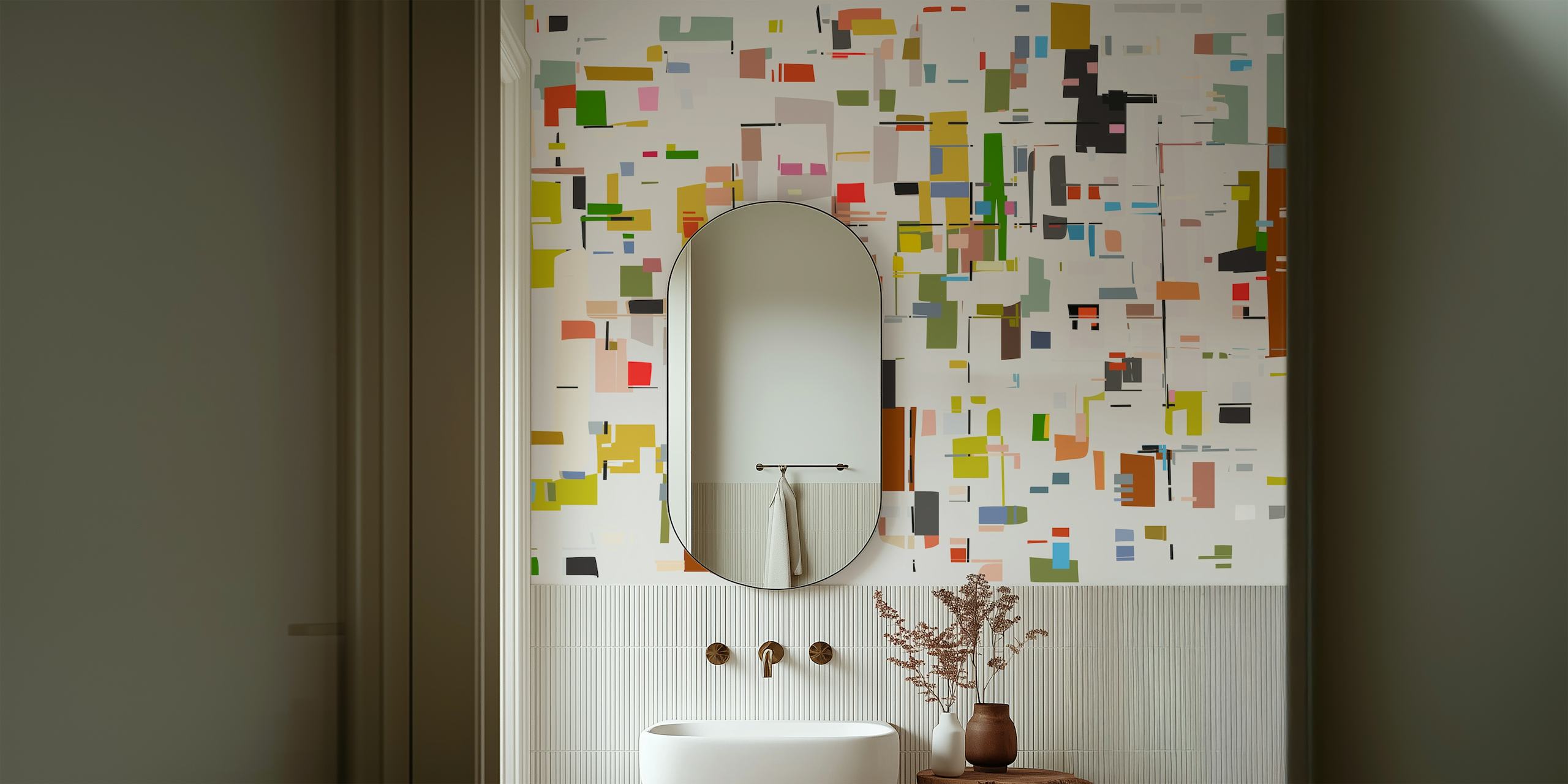 Abstract geometric pieces wall mural in various colors