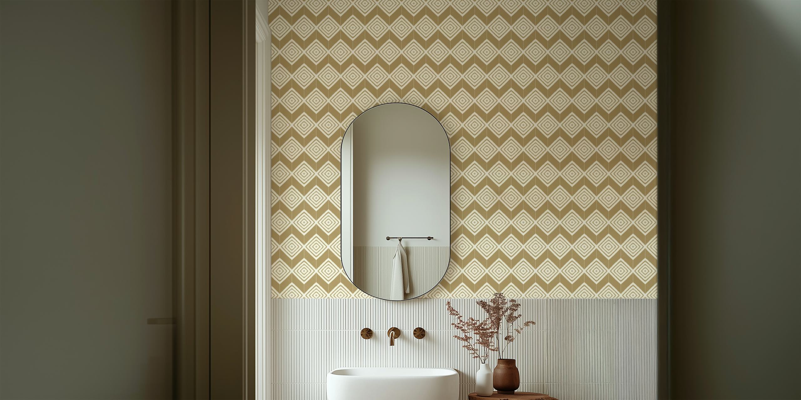 Rustic nettle diamonds tiles wallpaper in a room