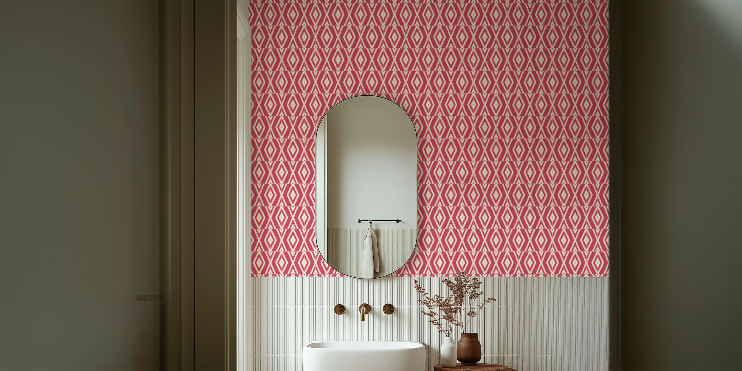 Rustic pink diamond tile pattern wall mural