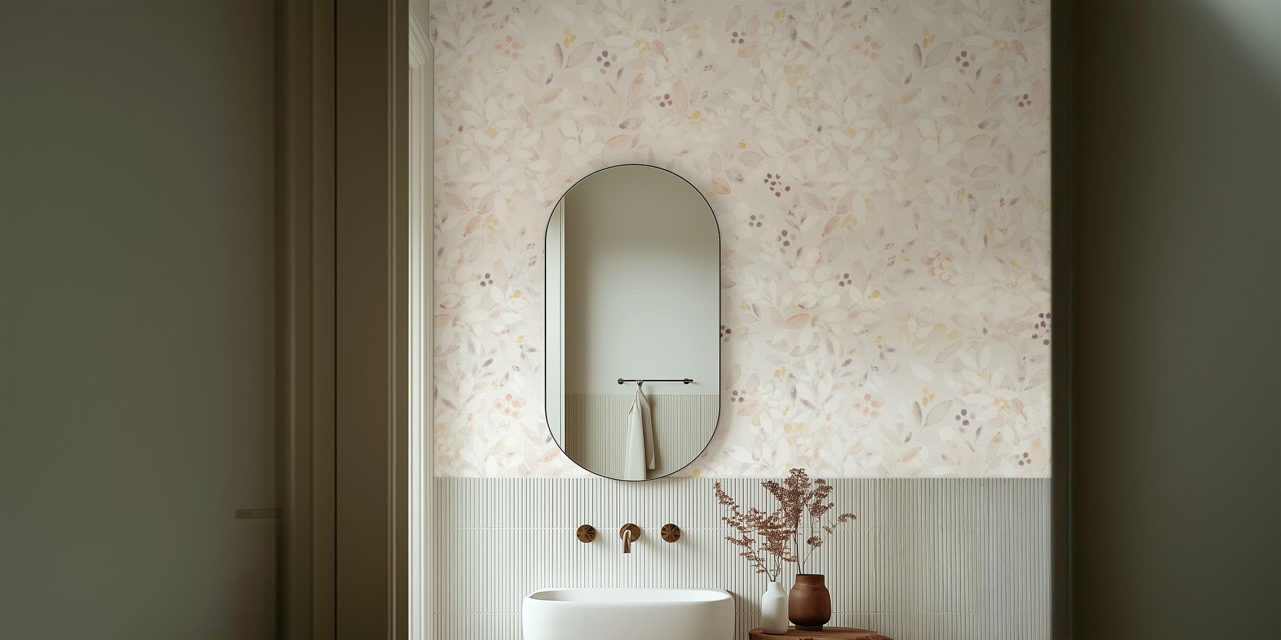 in een kamer met Leaves neutral beige watercolor