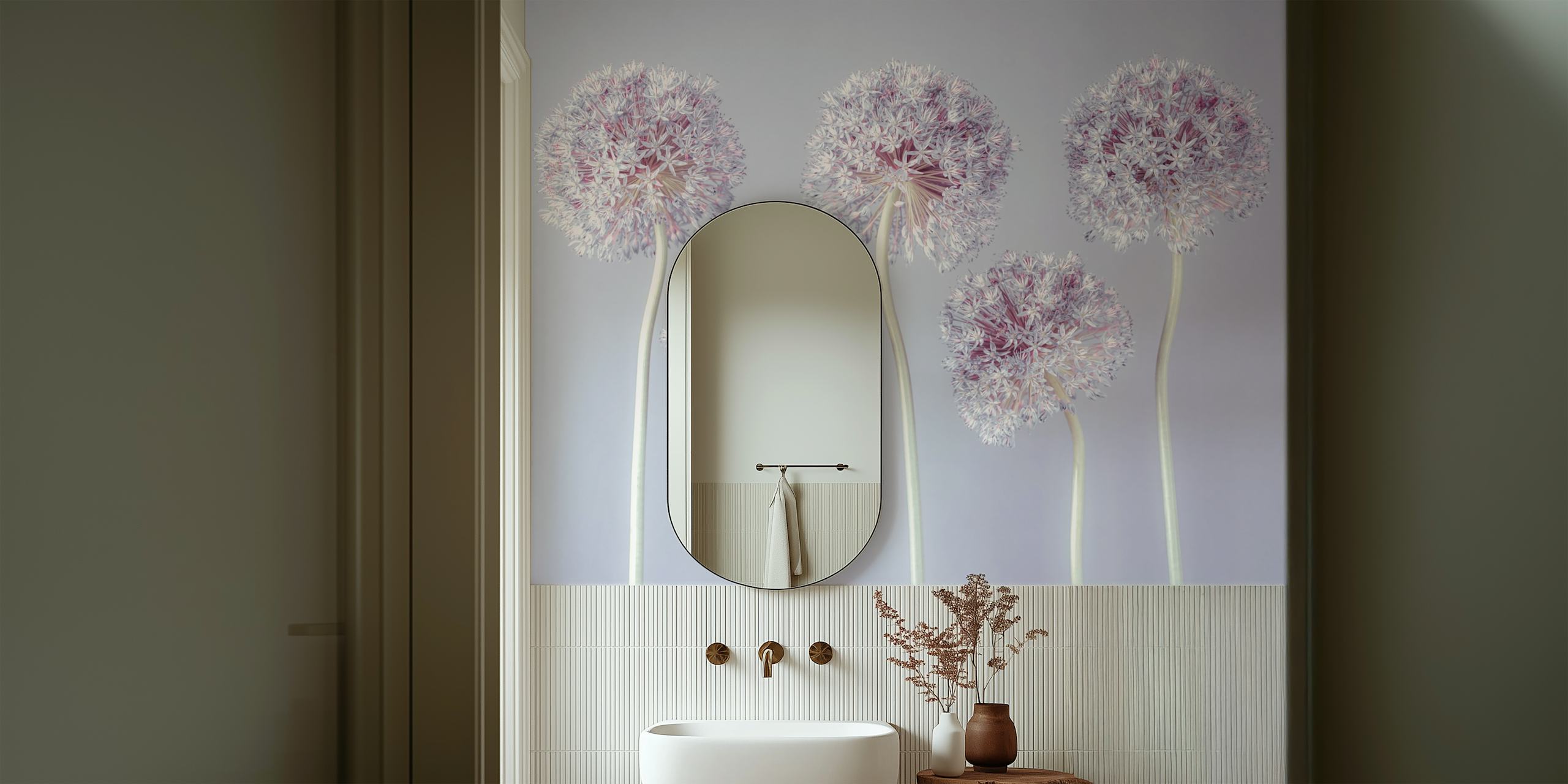 Allium Extravaganza floral wallpaper in a room