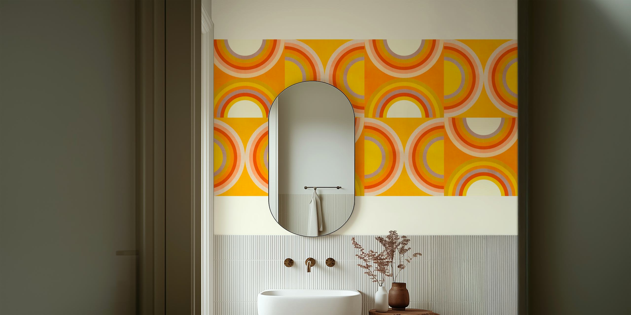 Papel tapiz Mid century geometric arcs en una habitación
