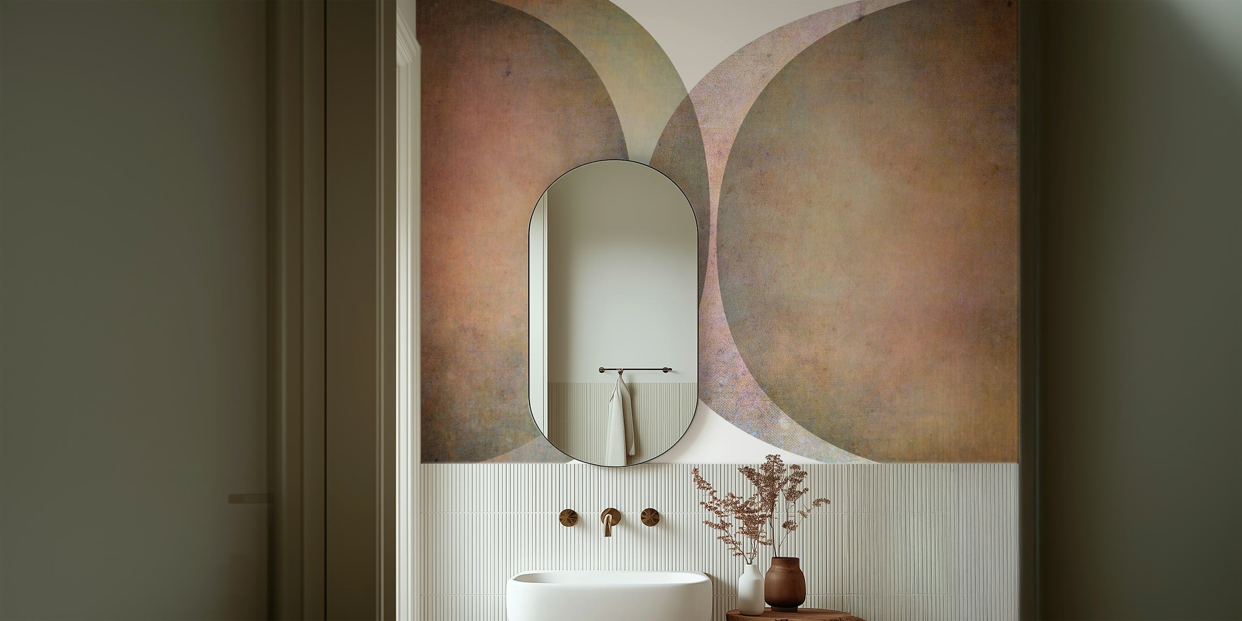 Abstract curved shapes in muted colors wallpaper