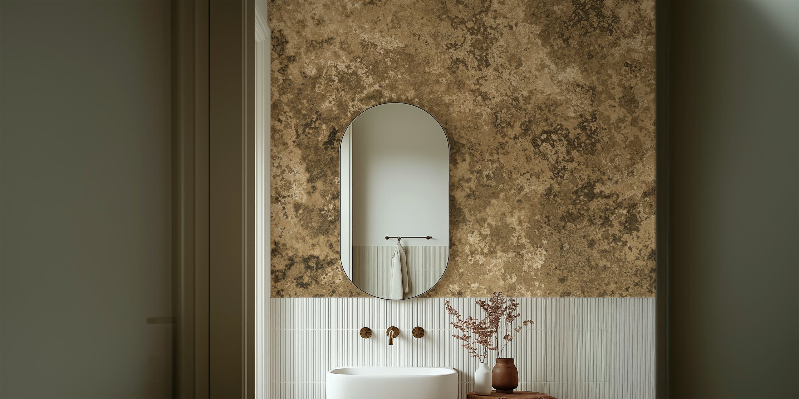 Earthy sepia brown moss texture wall mural