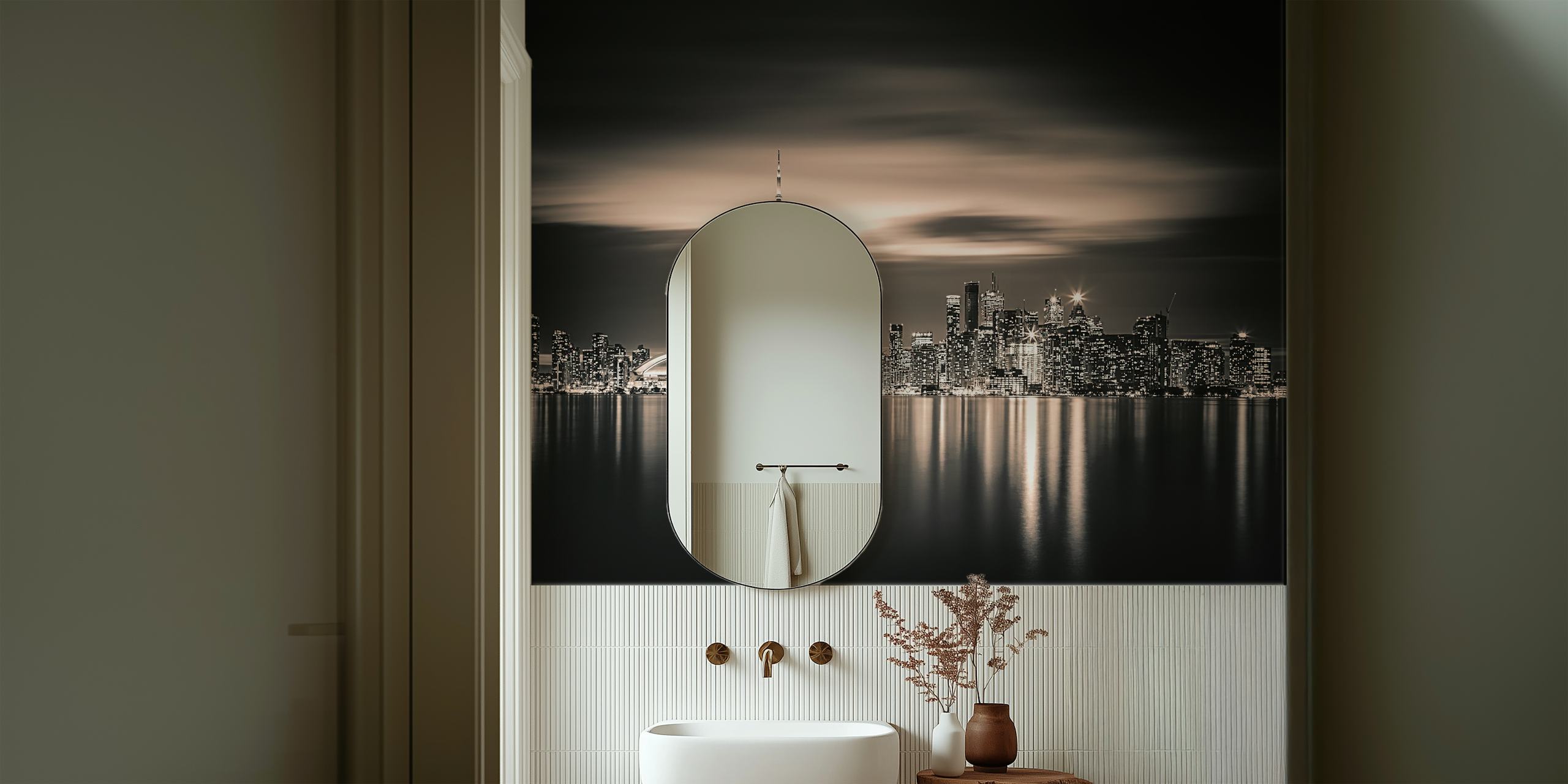 Toronto skyline wallpaper in a modern room