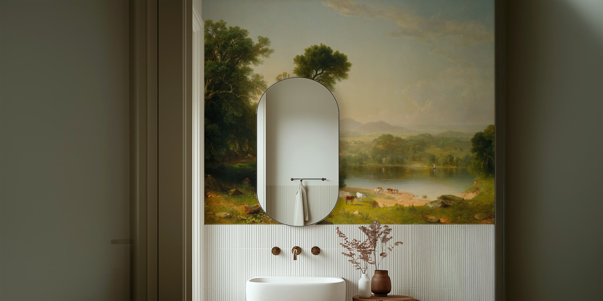 Antique summer landscape painting i et rum