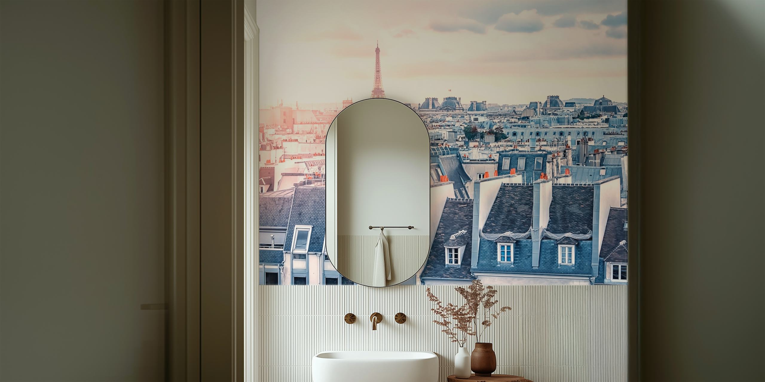 Paris Roofs Tapete in einem Raum