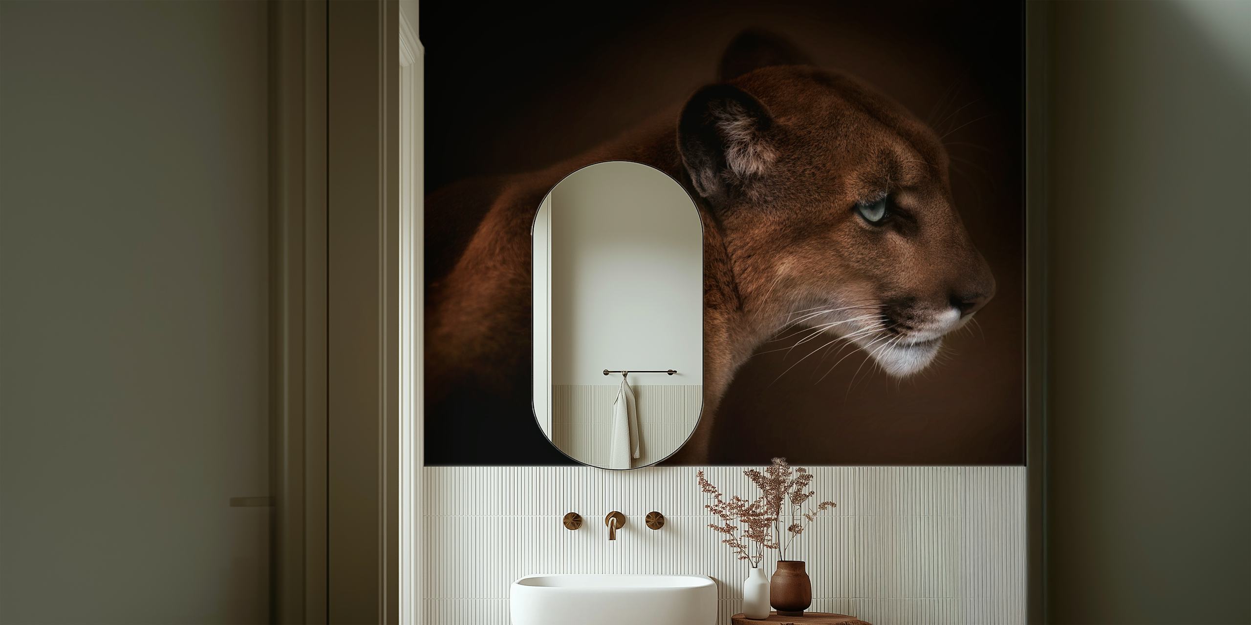 Puma profile with dark brown tones and sharp features wallpaper