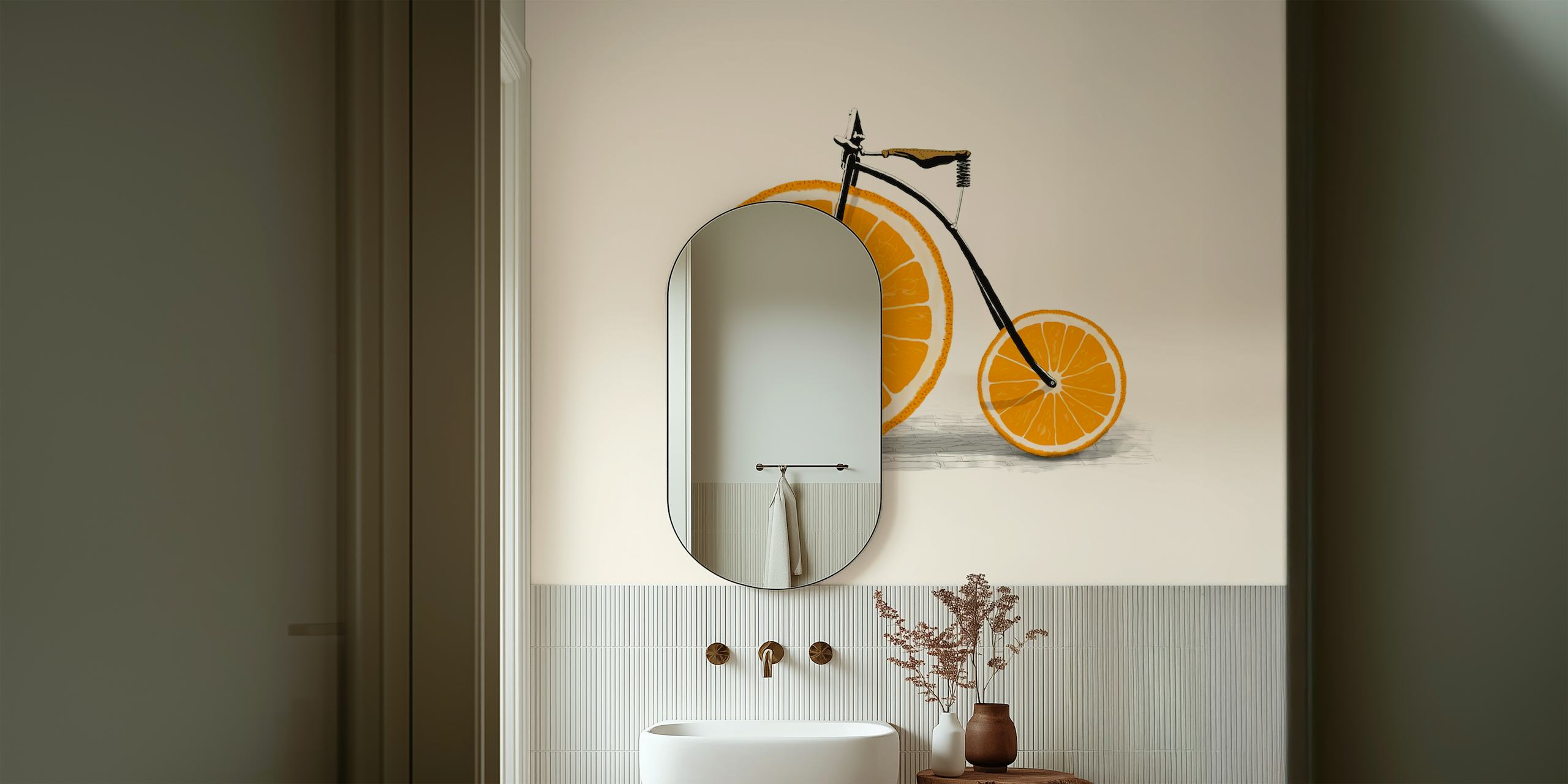 Bicycle with orange slice wheels wallpaper
