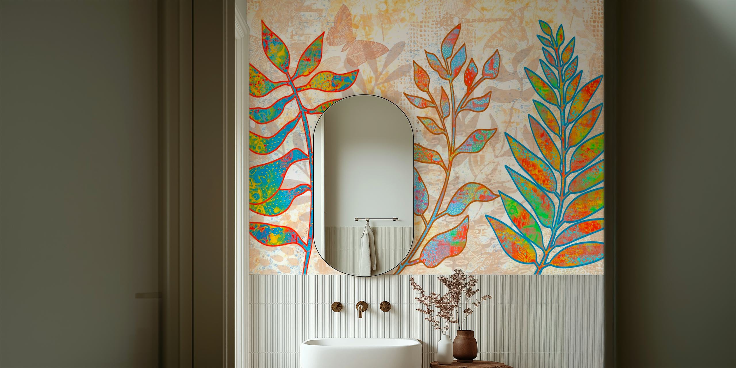 Vibrant wallpaper featuring colorful magical leaves