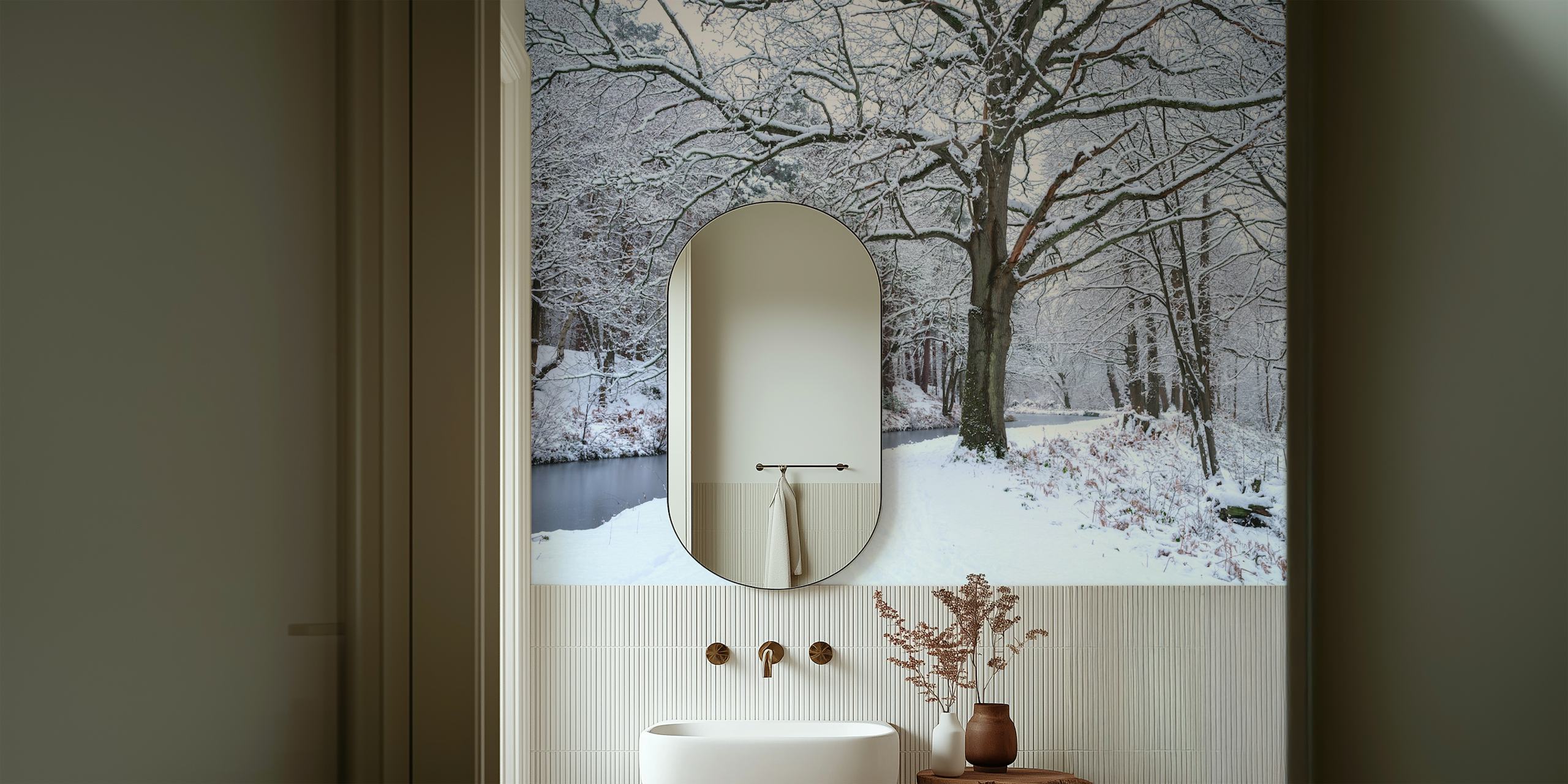 Tapeta Snowy Forest Canal w pokoju