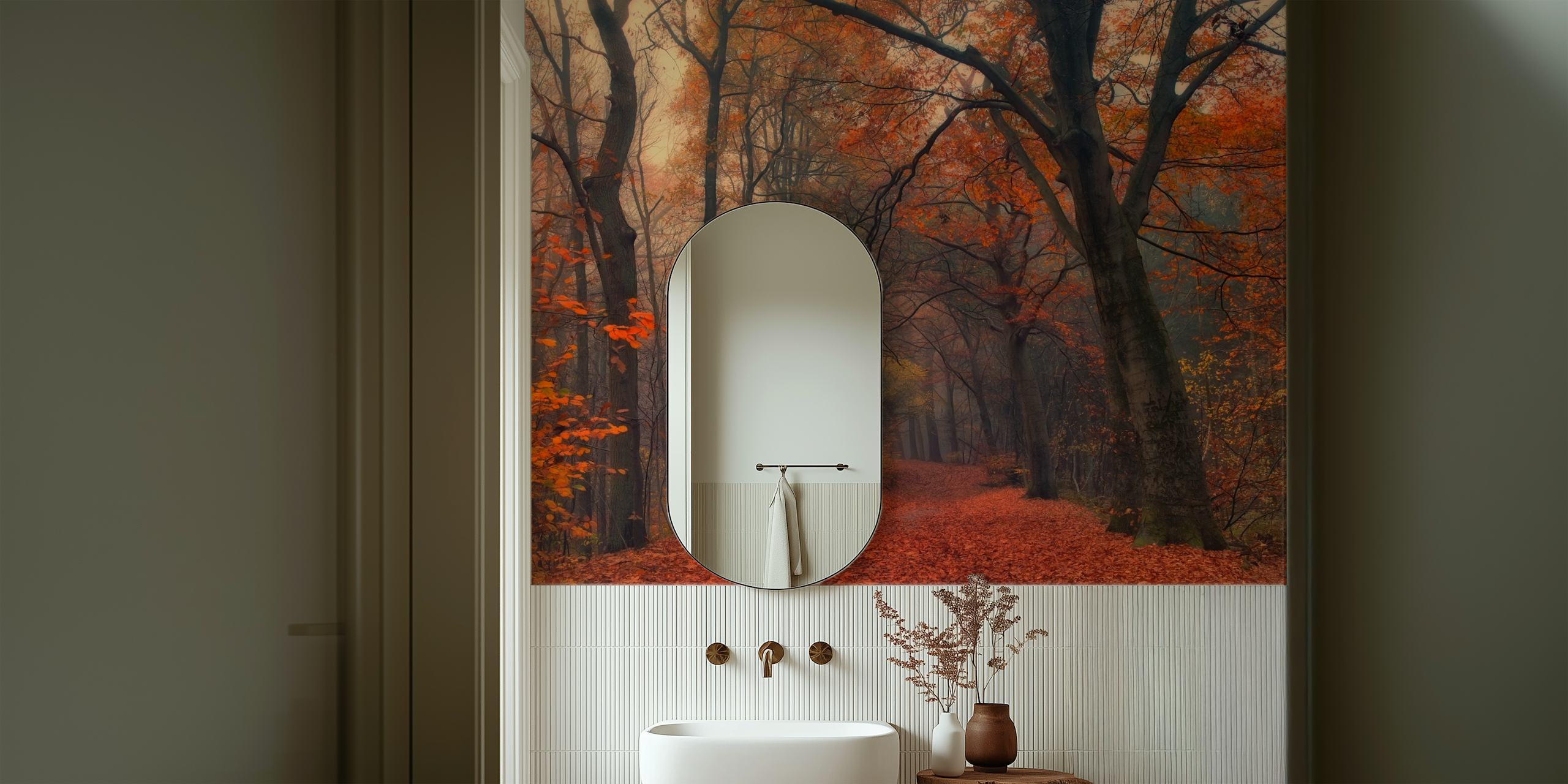 Decorative forest wallpaper in a room