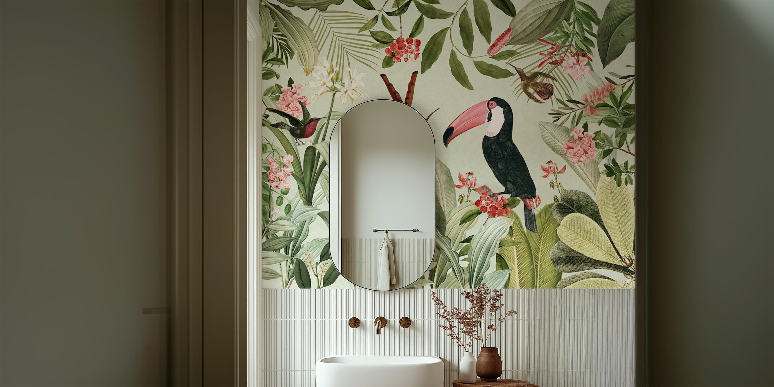 Vintage Exotic Birds tapet i et rom
