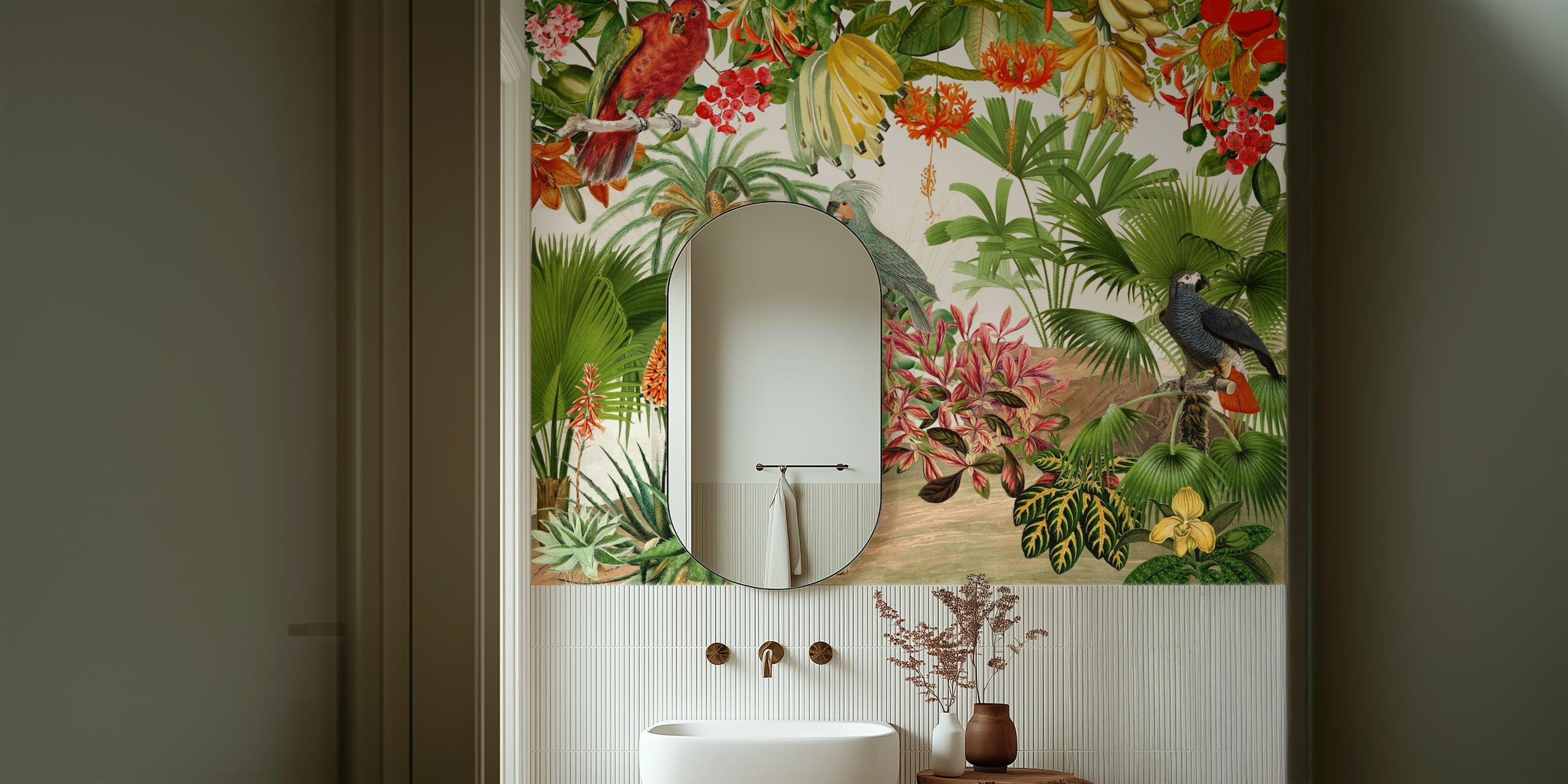 Exotic lush jungle papel de parede em um quarto