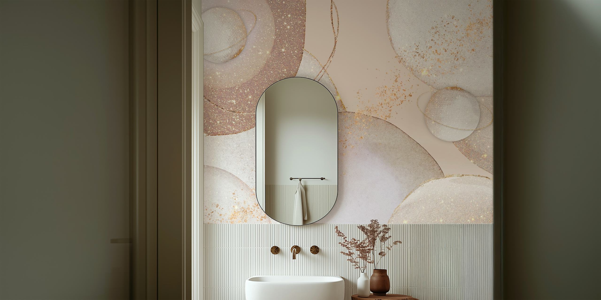 Golden Galaxy Planets wallpaper in a room