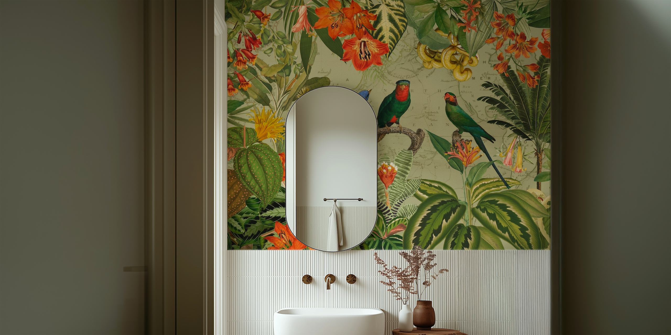 Exotic Parrots wallpaper v Jungle Landscape