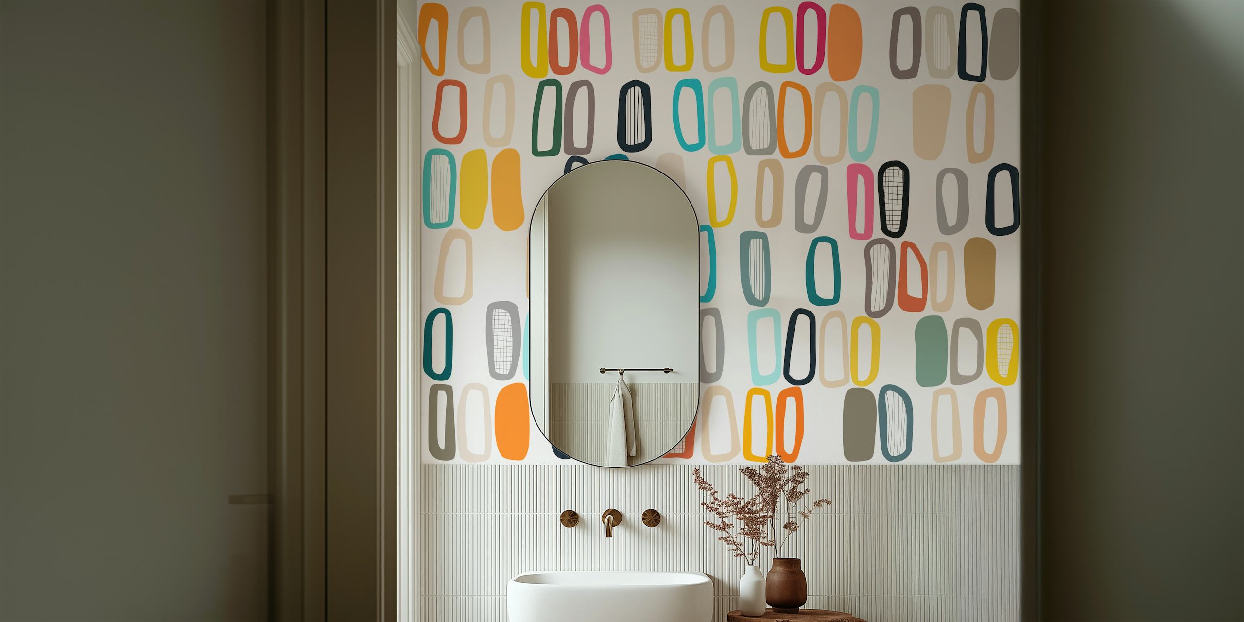 Papier peint mural de formes abstraites multicolores nommé Coloured Pieces 25