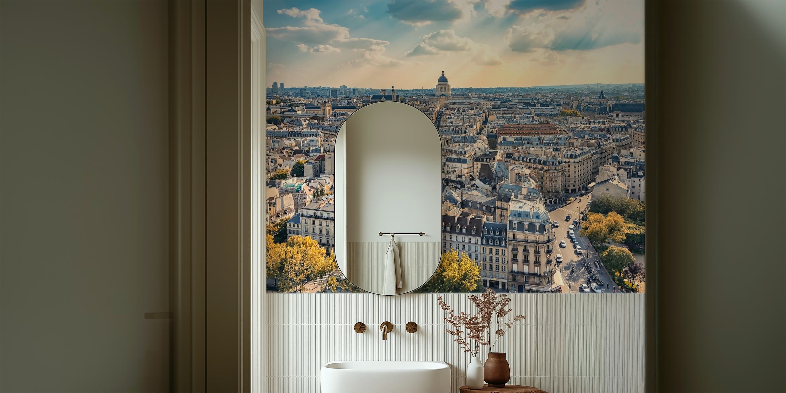 Sunny Paris wallpaper in a room setting