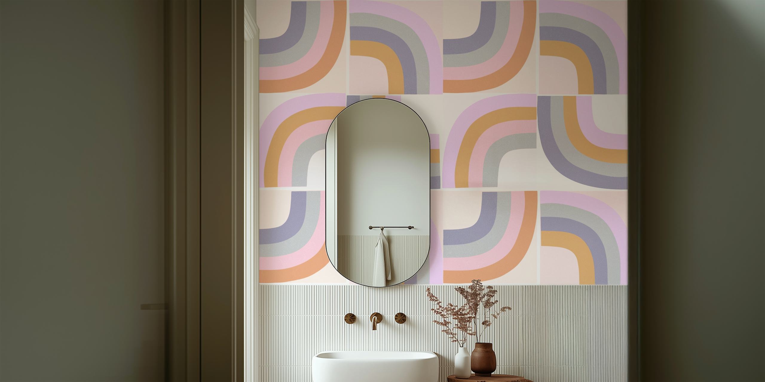 Retro Rainbow Deco Tiles • Mural Σε Λιλά Αποχρώσεις