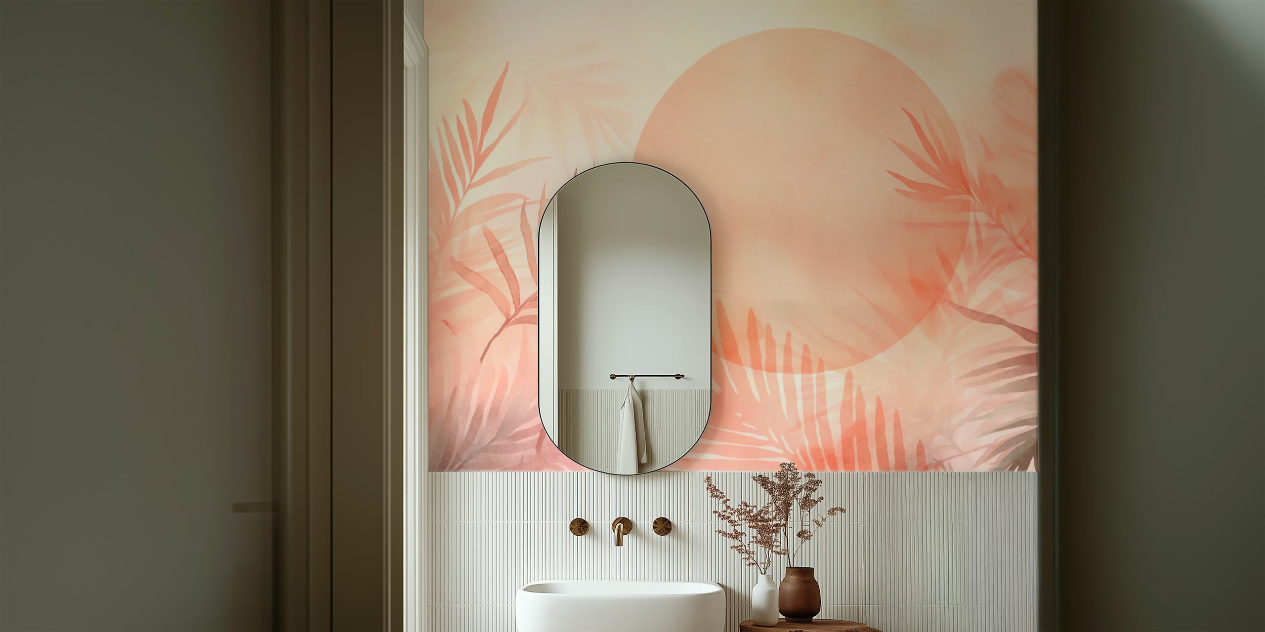 Calm Oasis Palm Leaves Sunset tapeta w pokoju