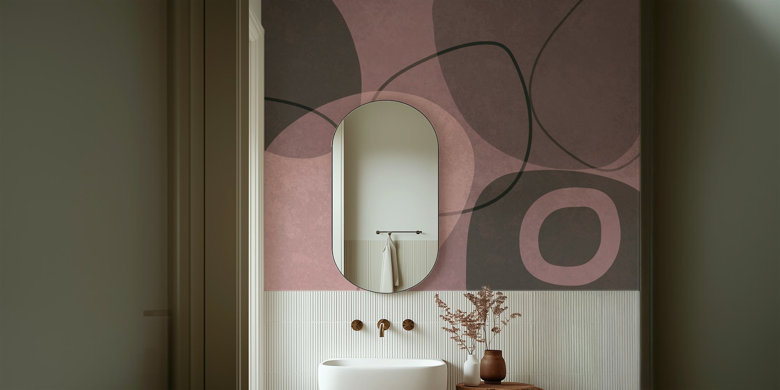 Moody pink projekt tapety w stylu mid-century