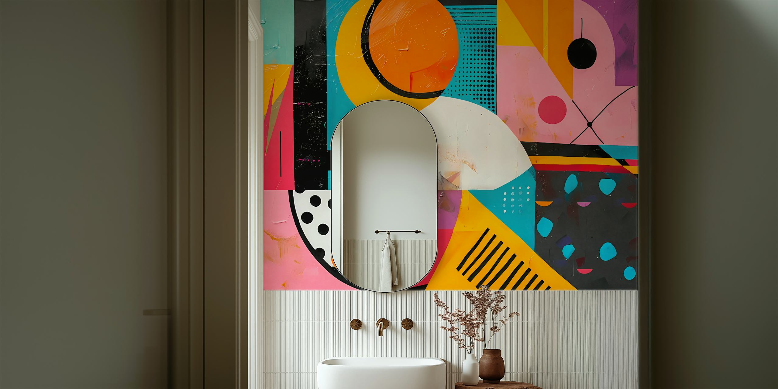 Geometric Pop Art tapet vist i et rom