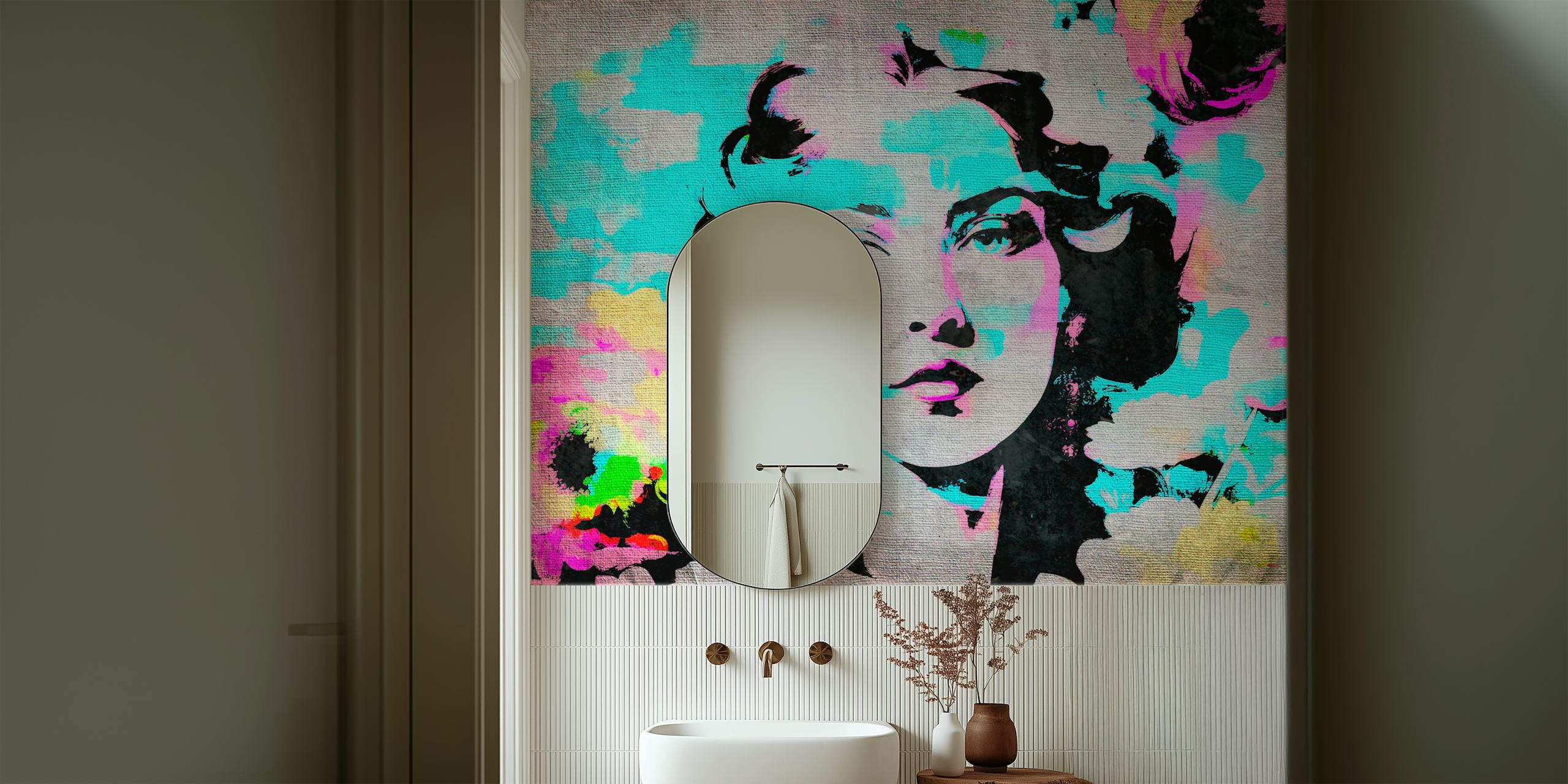 Colorful grunge style lady portrait wallpaper