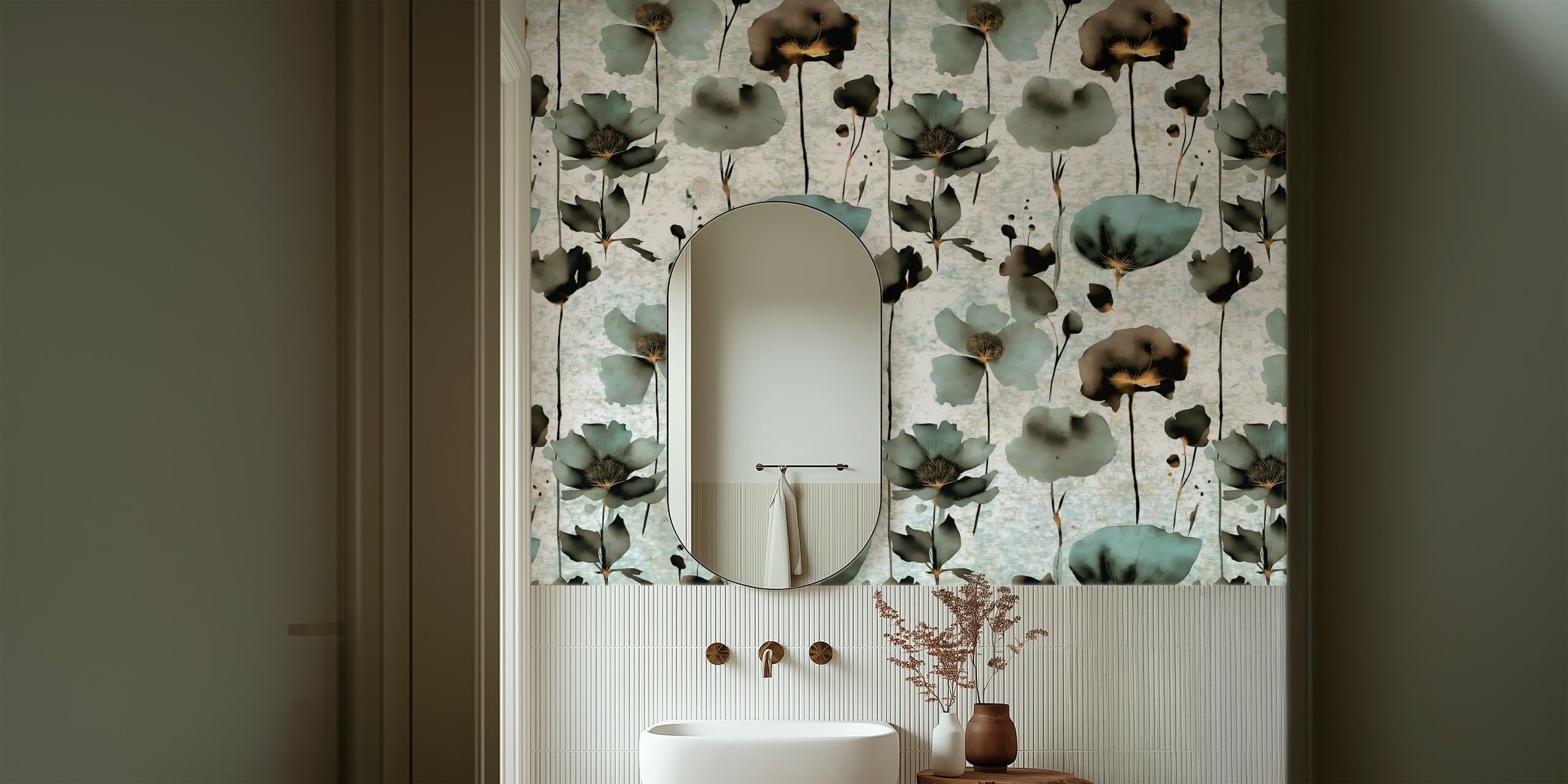 Dämpade pastellfärgade vildblommor på en texturerad fondtapet