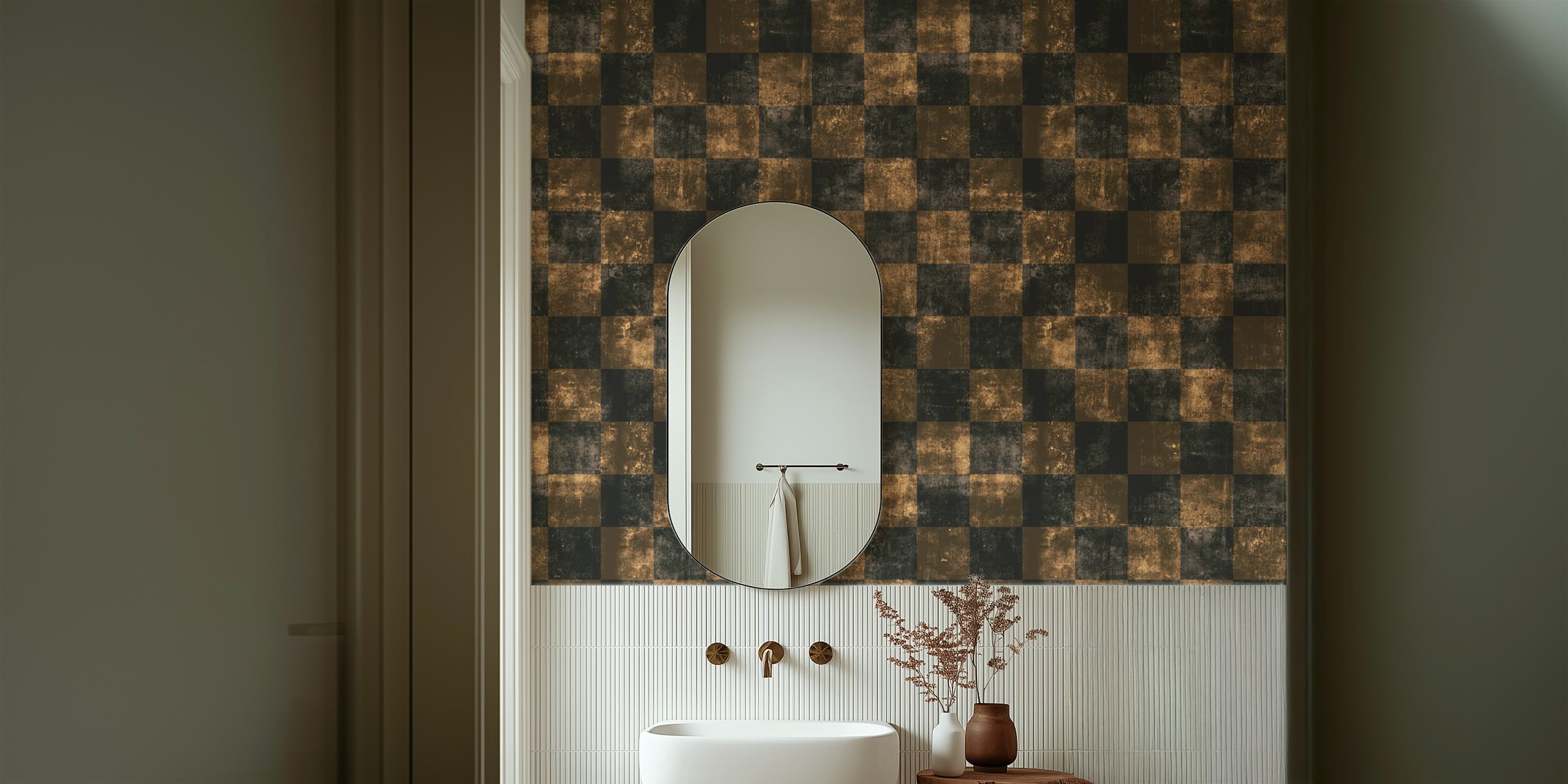 Dark stylish checker wallpaper with gold accents