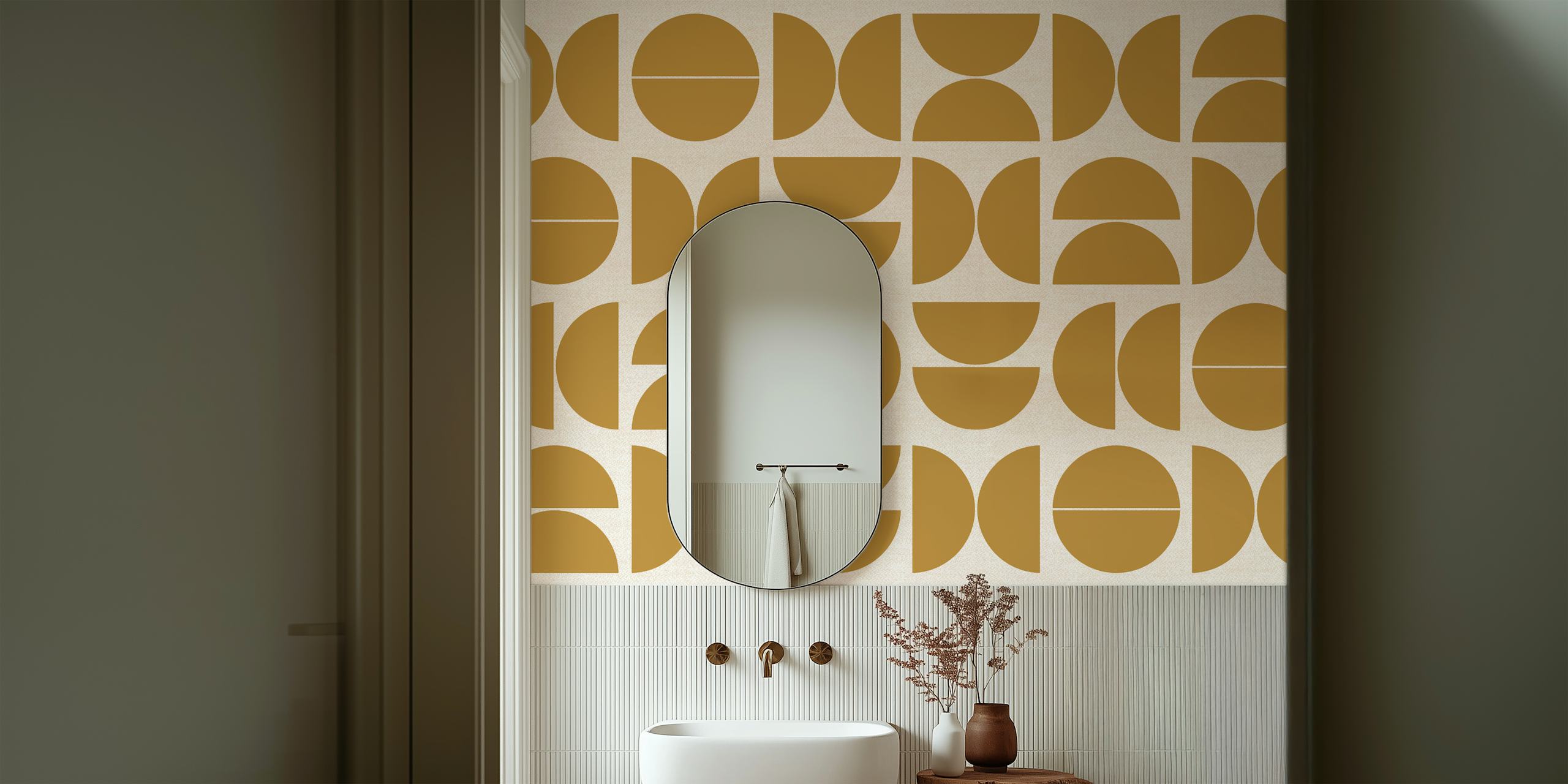 Earthy Ochre Bauhaus wallpaper in a room