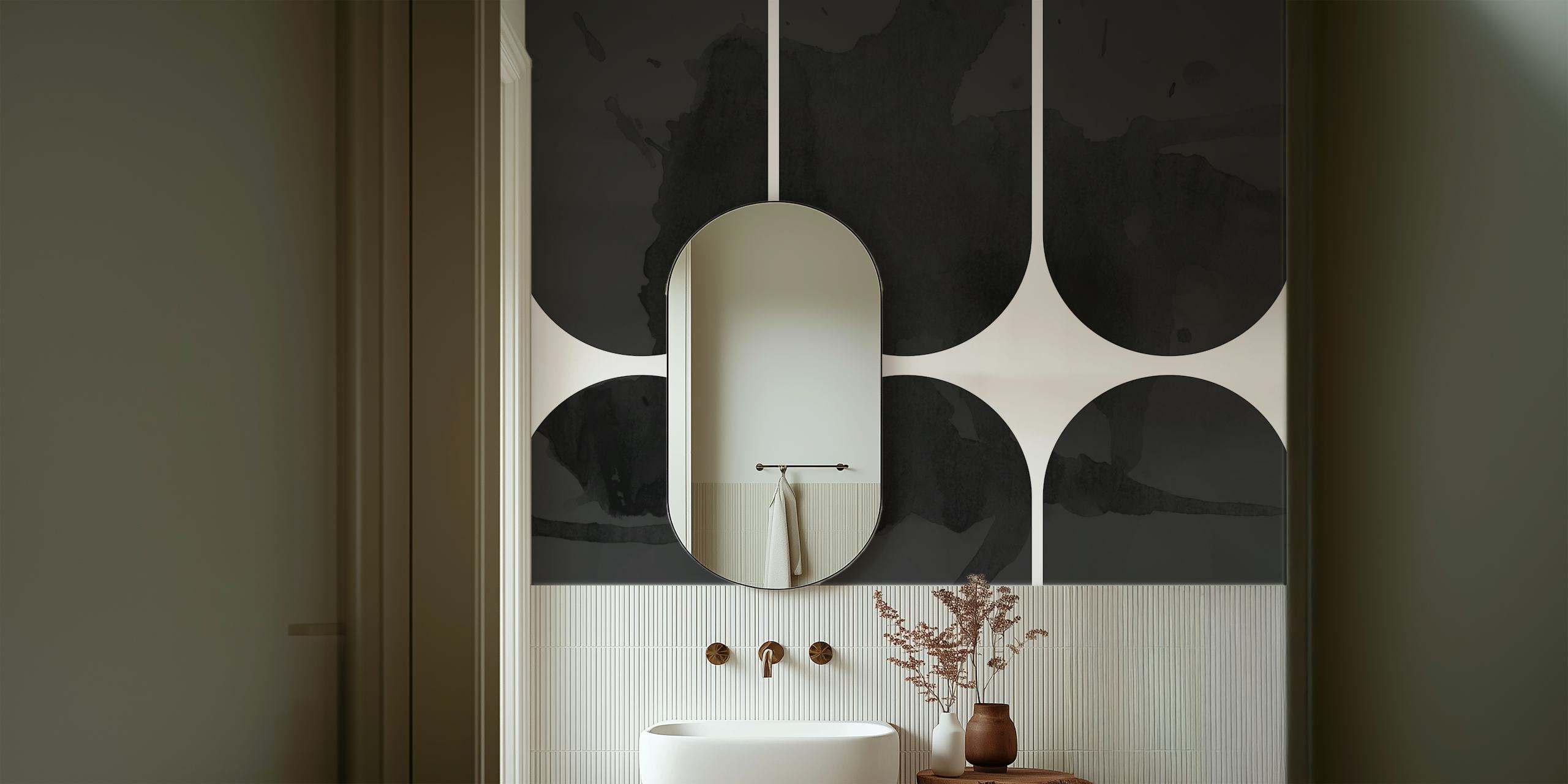 Black and white mid-century geometric arches wallpaper