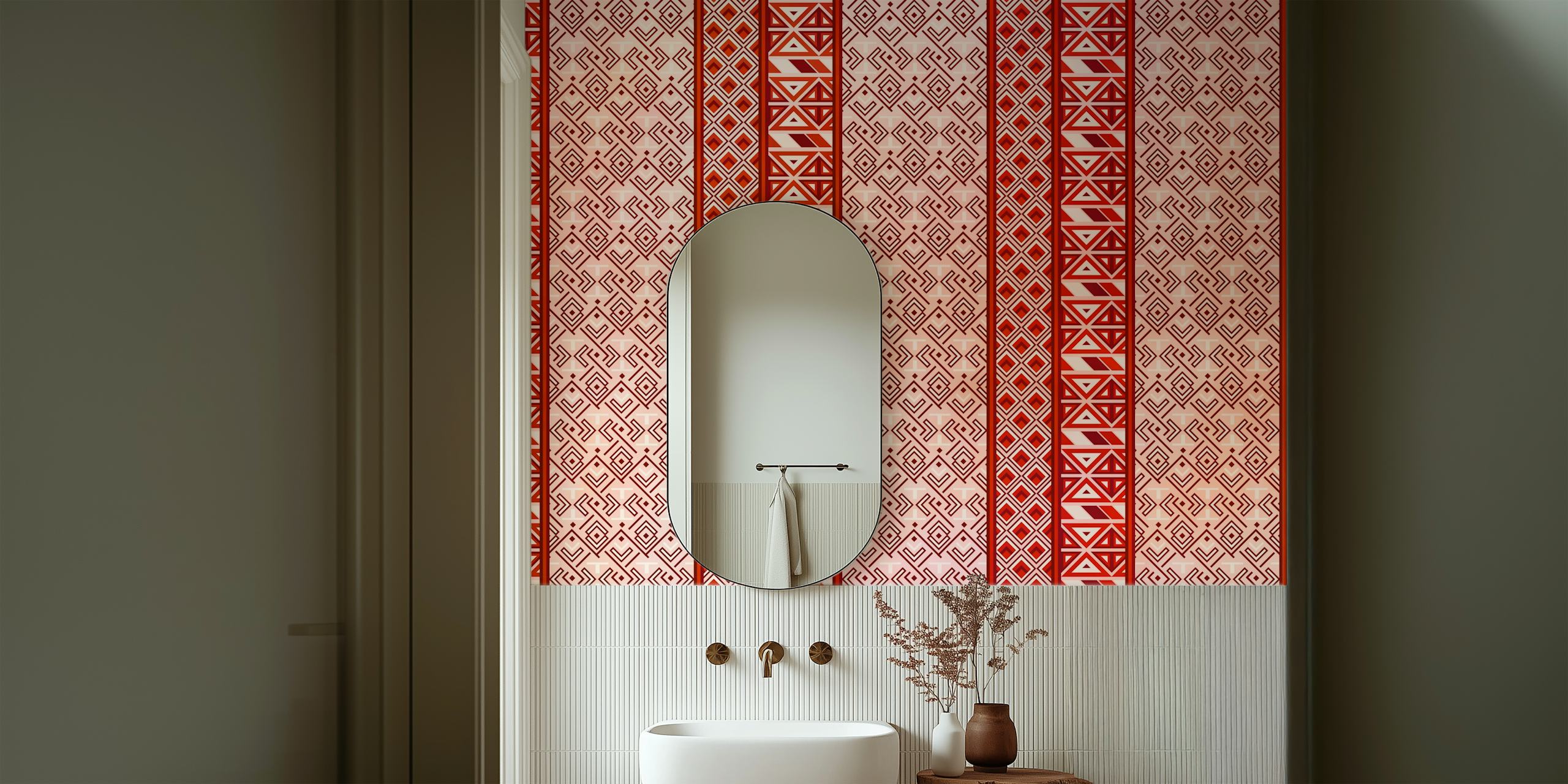 Japanese geometric red pattern wallpaper with triangles and diamonds